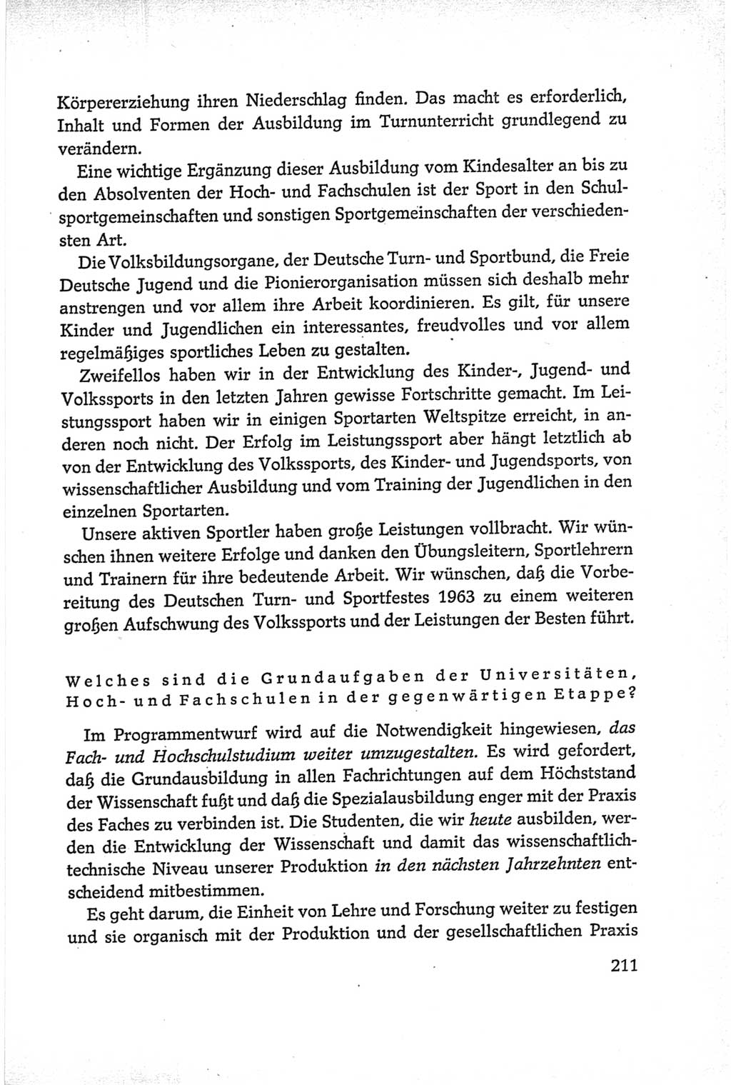 Protokoll der Verhandlungen des Ⅵ. Parteitages der Sozialistischen Einheitspartei Deutschlands (SED) [Deutsche Demokratische Republik (DDR)] 1963, Band Ⅰ, Seite 211 (Prot. Verh. Ⅵ. PT SED DDR 1963, Bd. Ⅰ, S. 211)