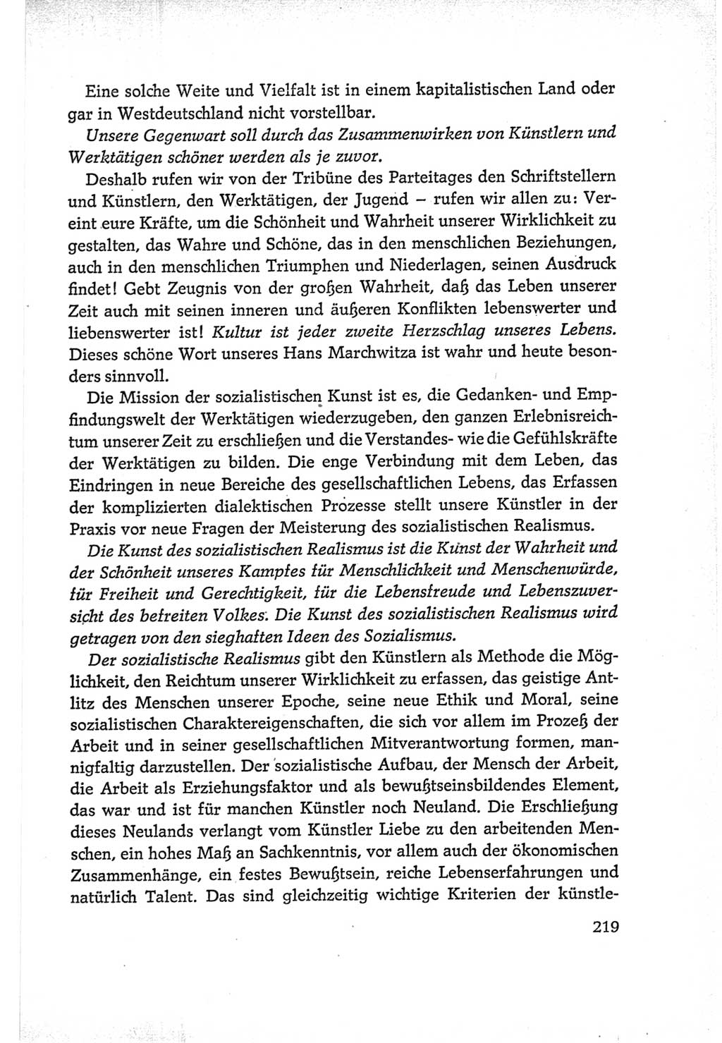 Protokoll der Verhandlungen des Ⅵ. Parteitages der Sozialistischen Einheitspartei Deutschlands (SED) [Deutsche Demokratische Republik (DDR)] 1963, Band Ⅰ, Seite 219 (Prot. Verh. Ⅵ. PT SED DDR 1963, Bd. Ⅰ, S. 219)