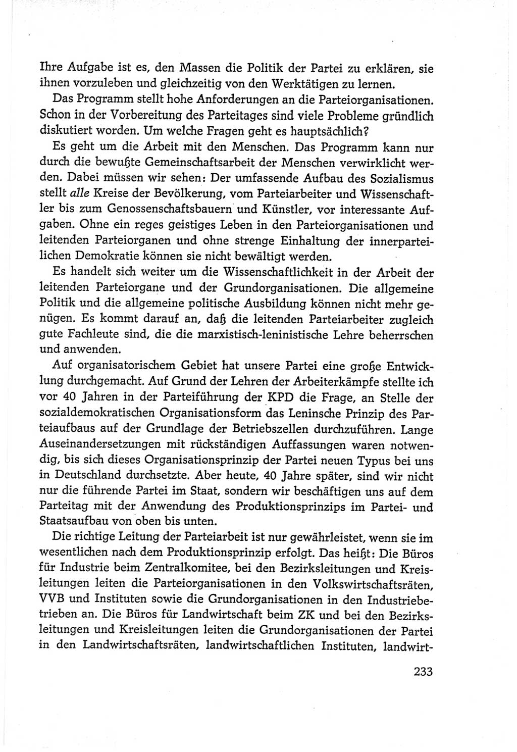 Protokoll der Verhandlungen des Ⅵ. Parteitages der Sozialistischen Einheitspartei Deutschlands (SED) [Deutsche Demokratische Republik (DDR)] 1963, Band Ⅰ, Seite 233 (Prot. Verh. Ⅵ. PT SED DDR 1963, Bd. Ⅰ, S. 233)