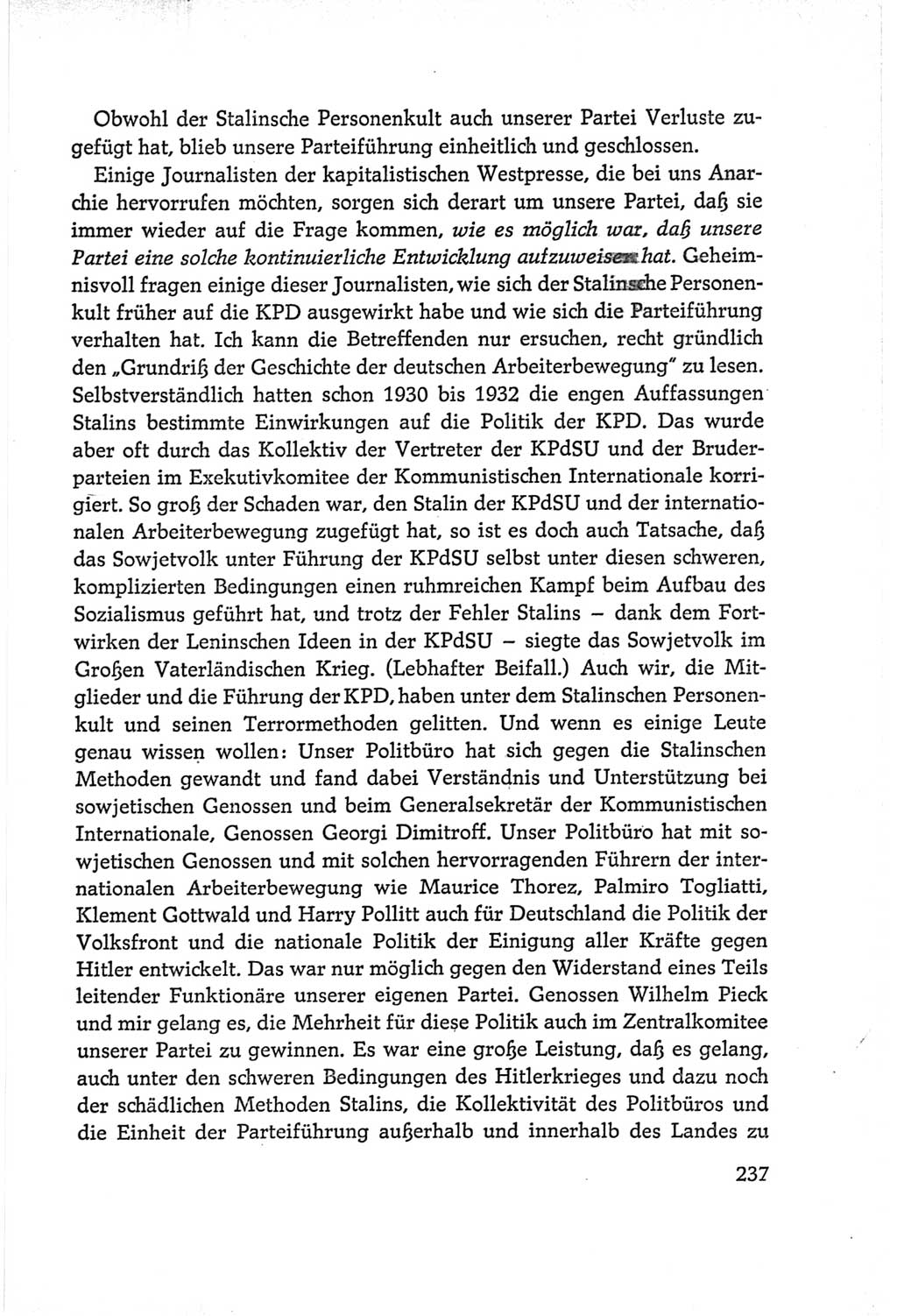 Protokoll der Verhandlungen des Ⅵ. Parteitages der Sozialistischen Einheitspartei Deutschlands (SED) [Deutsche Demokratische Republik (DDR)] 1963, Band Ⅰ, Seite 237 (Prot. Verh. Ⅵ. PT SED DDR 1963, Bd. Ⅰ, S. 237)