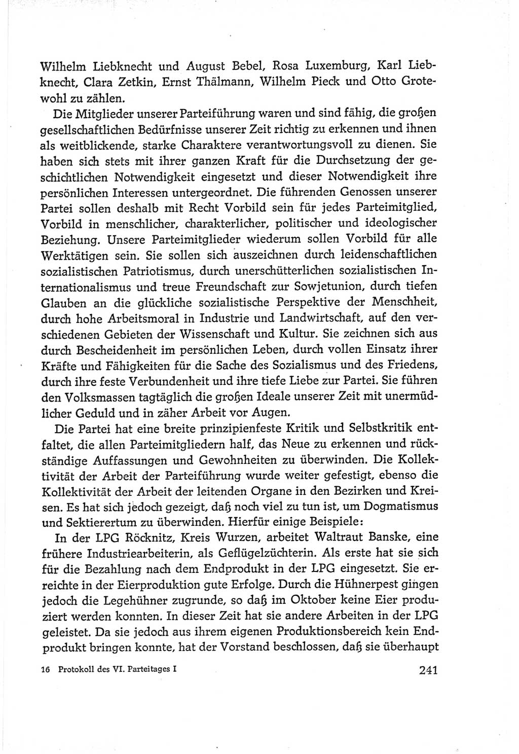 Protokoll der Verhandlungen des Ⅵ. Parteitages der Sozialistischen Einheitspartei Deutschlands (SED) [Deutsche Demokratische Republik (DDR)] 1963, Band Ⅰ, Seite 241 (Prot. Verh. Ⅵ. PT SED DDR 1963, Bd. Ⅰ, S. 241)