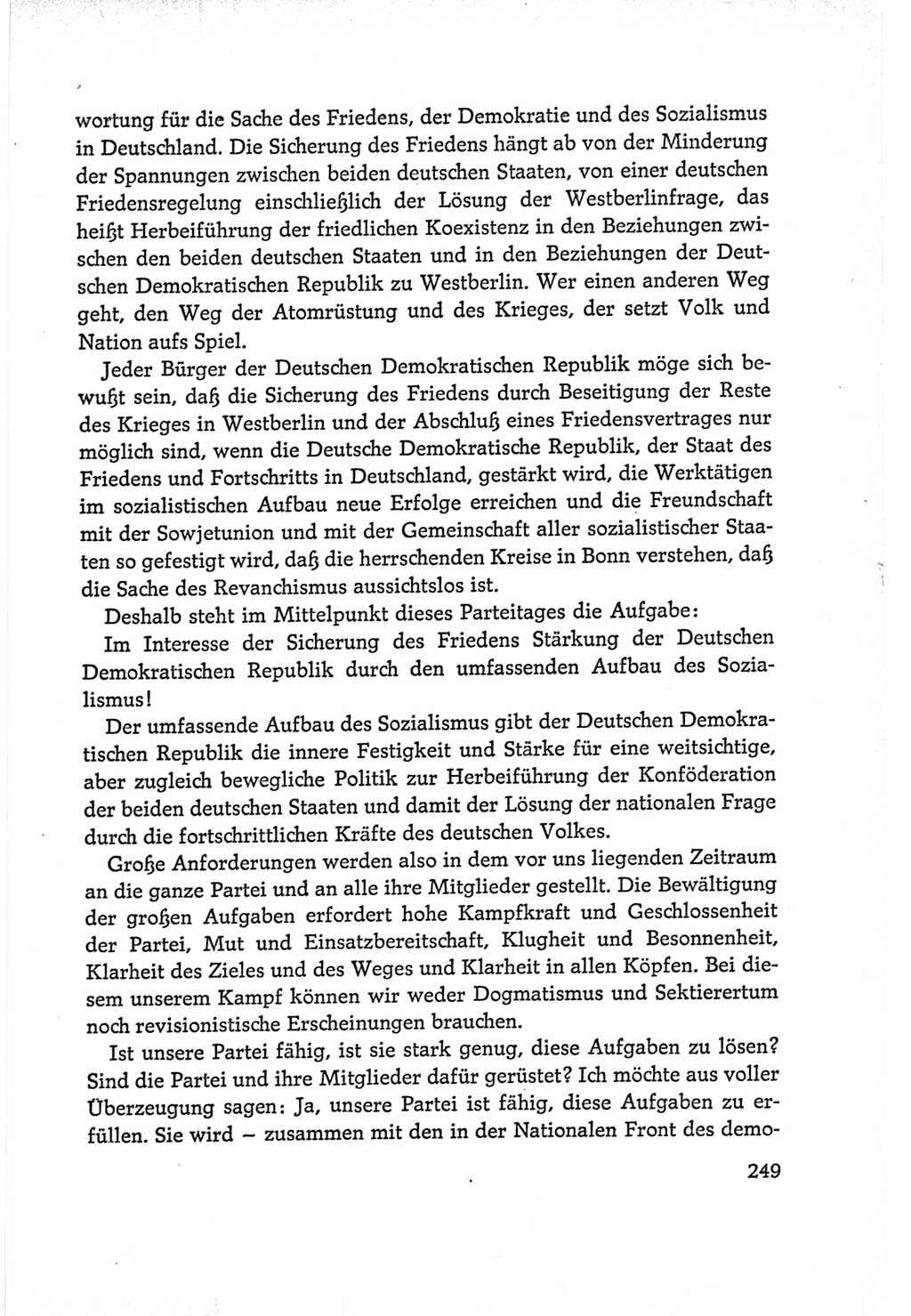 Protokoll der Verhandlungen des Ⅵ. Parteitages der Sozialistischen Einheitspartei Deutschlands (SED) [Deutsche Demokratische Republik (DDR)] 1963, Band Ⅰ, Seite 249 (Prot. Verh. Ⅵ. PT SED DDR 1963, Bd. Ⅰ, S. 249)