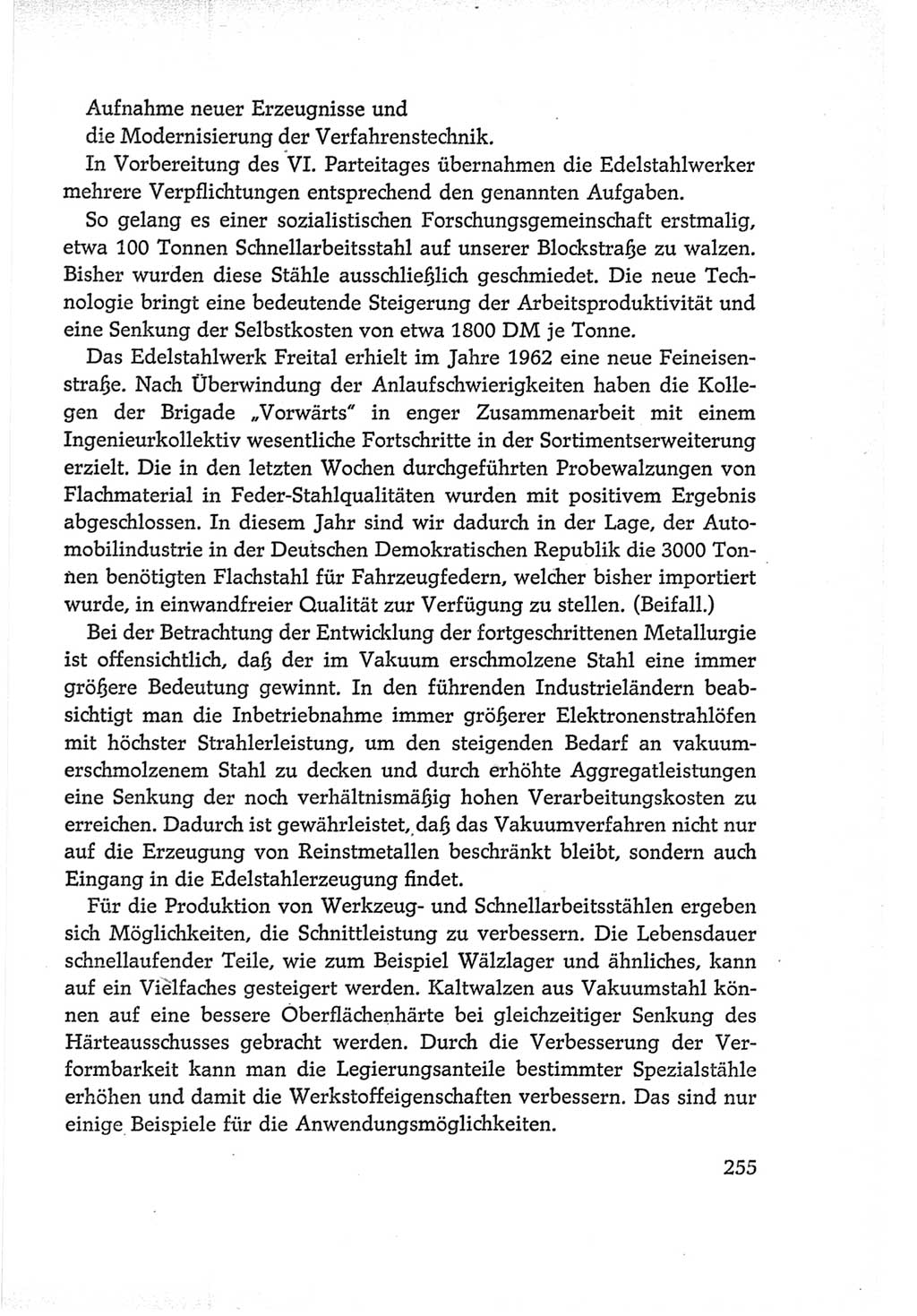 Protokoll der Verhandlungen des Ⅵ. Parteitages der Sozialistischen Einheitspartei Deutschlands (SED) [Deutsche Demokratische Republik (DDR)] 1963, Band Ⅰ, Seite 255 (Prot. Verh. Ⅵ. PT SED DDR 1963, Bd. Ⅰ, S. 255)