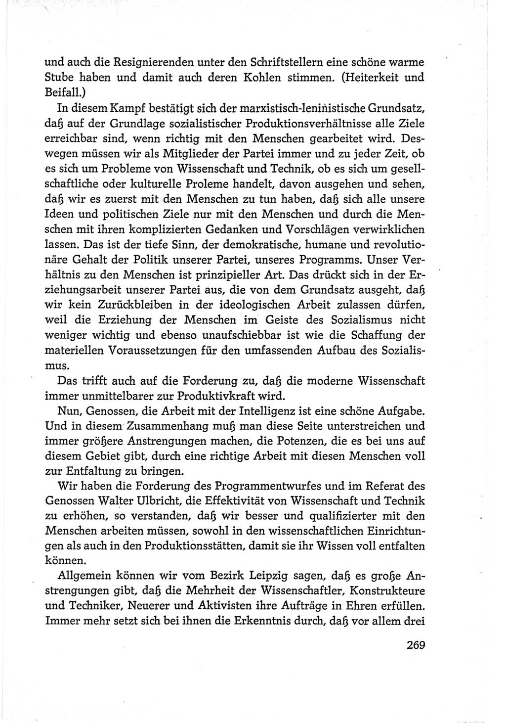 Protokoll der Verhandlungen des Ⅵ. Parteitages der Sozialistischen Einheitspartei Deutschlands (SED) [Deutsche Demokratische Republik (DDR)] 1963, Band Ⅰ, Seite 269 (Prot. Verh. Ⅵ. PT SED DDR 1963, Bd. Ⅰ, S. 269)
