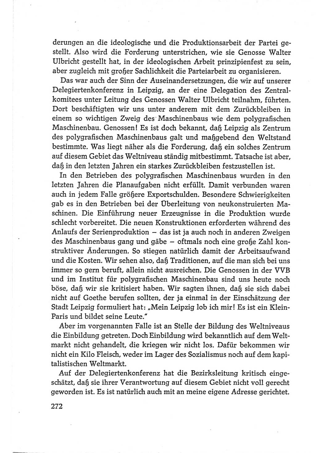 Protokoll der Verhandlungen des Ⅵ. Parteitages der Sozialistischen Einheitspartei Deutschlands (SED) [Deutsche Demokratische Republik (DDR)] 1963, Band Ⅰ, Seite 272 (Prot. Verh. Ⅵ. PT SED DDR 1963, Bd. Ⅰ, S. 272)