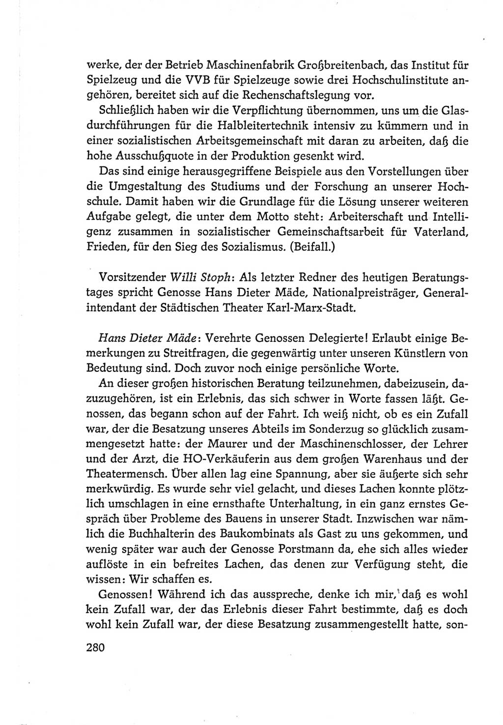 Protokoll der Verhandlungen des Ⅵ. Parteitages der Sozialistischen Einheitspartei Deutschlands (SED) [Deutsche Demokratische Republik (DDR)] 1963, Band Ⅰ, Seite 280 (Prot. Verh. Ⅵ. PT SED DDR 1963, Bd. Ⅰ, S. 280)