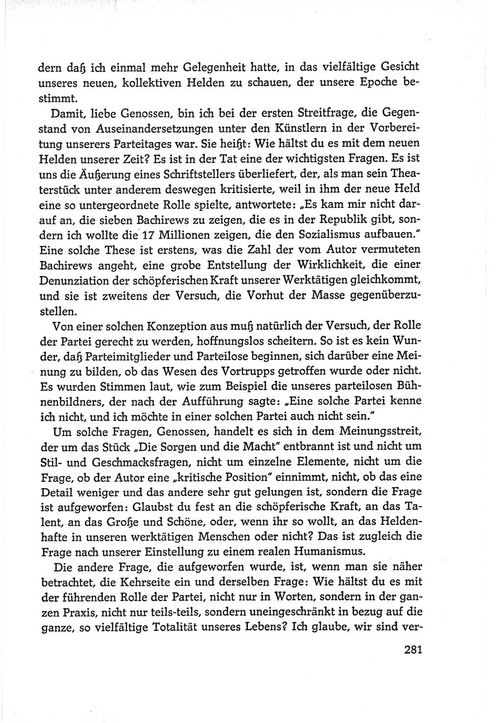 Protokoll der Verhandlungen des Ⅵ. Parteitages der Sozialistischen Einheitspartei Deutschlands (SED) [Deutsche Demokratische Republik (DDR)] 1963, Band Ⅰ, Seite 281 (Prot. Verh. Ⅵ. PT SED DDR 1963, Bd. Ⅰ, S. 281)