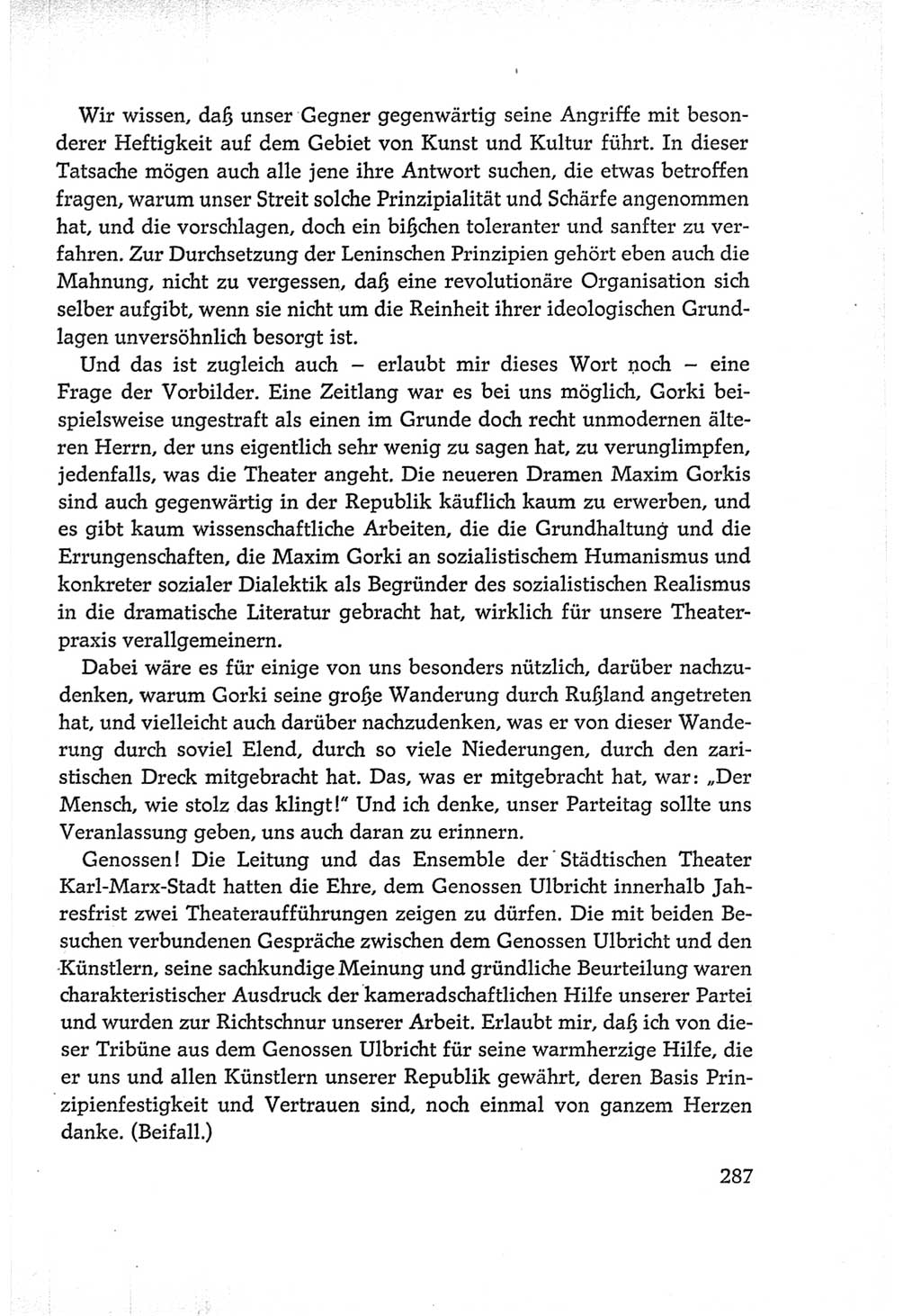 Protokoll der Verhandlungen des Ⅵ. Parteitages der Sozialistischen Einheitspartei Deutschlands (SED) [Deutsche Demokratische Republik (DDR)] 1963, Band Ⅰ, Seite 287 (Prot. Verh. Ⅵ. PT SED DDR 1963, Bd. Ⅰ, S. 287)