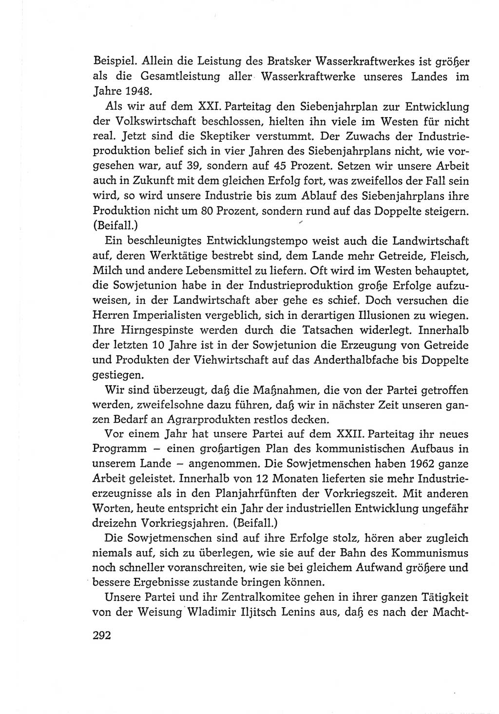 Protokoll der Verhandlungen des Ⅵ. Parteitages der Sozialistischen Einheitspartei Deutschlands (SED) [Deutsche Demokratische Republik (DDR)] 1963, Band Ⅰ, Seite 292 (Prot. Verh. Ⅵ. PT SED DDR 1963, Bd. Ⅰ, S. 292)