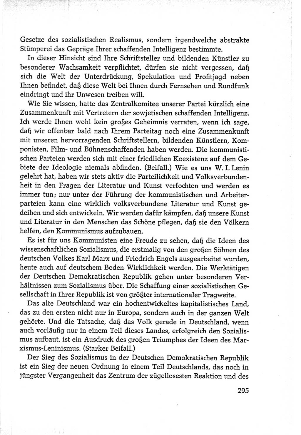 Protokoll der Verhandlungen des Ⅵ. Parteitages der Sozialistischen Einheitspartei Deutschlands (SED) [Deutsche Demokratische Republik (DDR)] 1963, Band Ⅰ, Seite 295 (Prot. Verh. Ⅵ. PT SED DDR 1963, Bd. Ⅰ, S. 295)