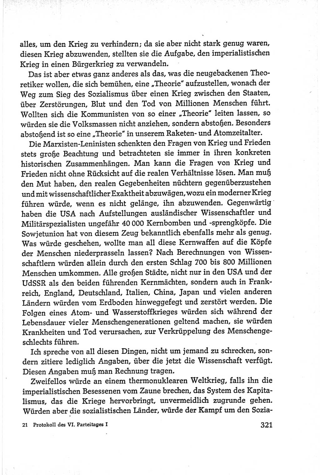 Protokoll der Verhandlungen des Ⅵ. Parteitages der Sozialistischen Einheitspartei Deutschlands (SED) [Deutsche Demokratische Republik (DDR)] 1963, Band Ⅰ, Seite 321 (Prot. Verh. Ⅵ. PT SED DDR 1963, Bd. Ⅰ, S. 321)
