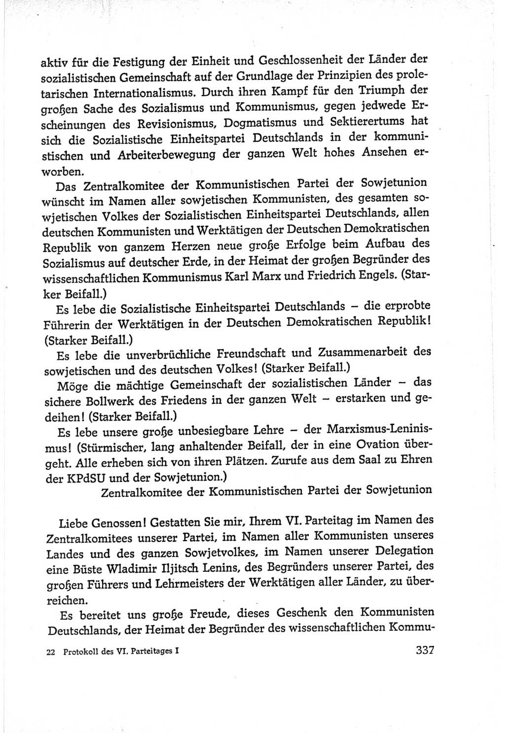 Protokoll der Verhandlungen des Ⅵ. Parteitages der Sozialistischen Einheitspartei Deutschlands (SED) [Deutsche Demokratische Republik (DDR)] 1963, Band Ⅰ, Seite 337 (Prot. Verh. Ⅵ. PT SED DDR 1963, Bd. Ⅰ, S. 337)