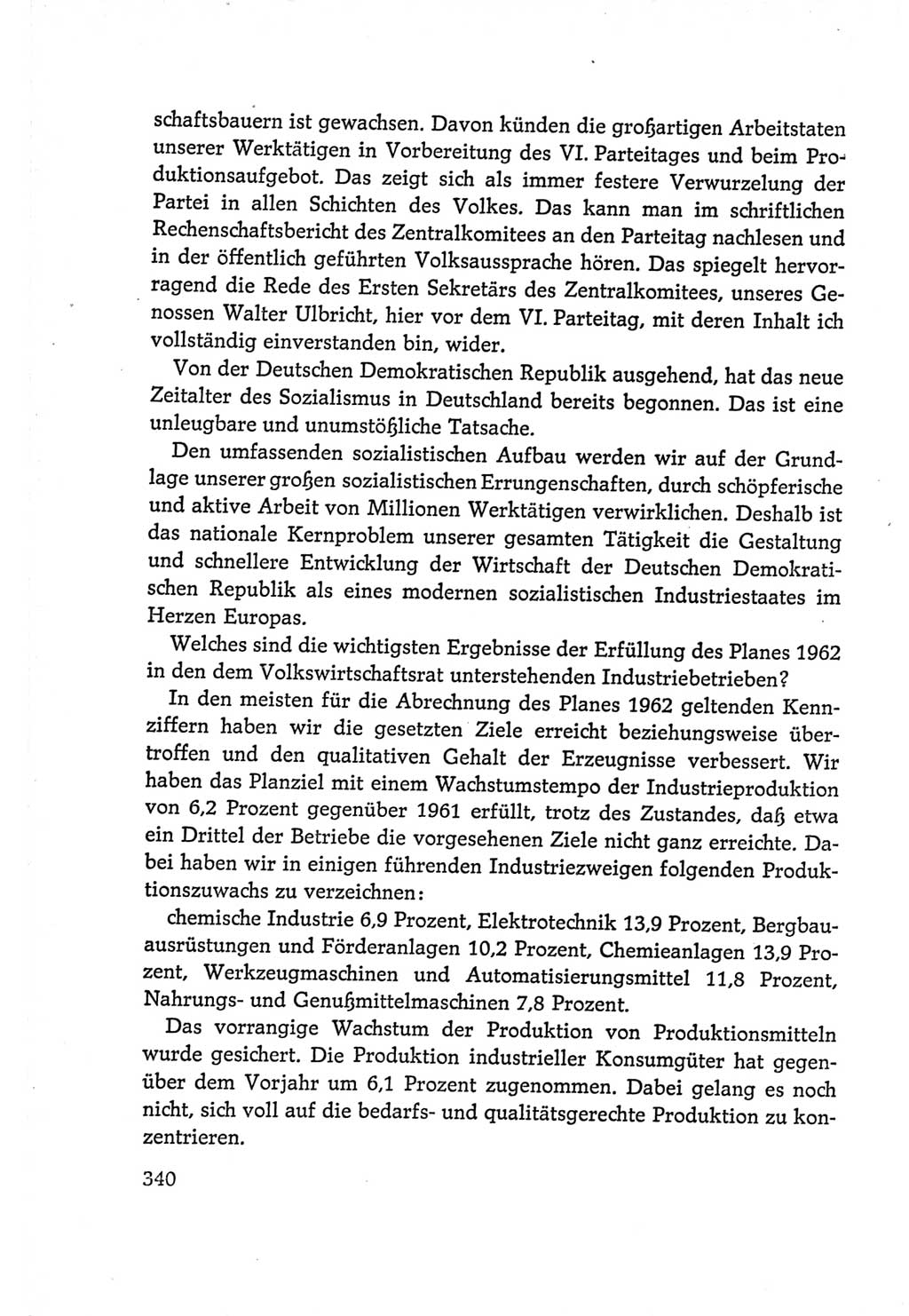 Protokoll der Verhandlungen des Ⅵ. Parteitages der Sozialistischen Einheitspartei Deutschlands (SED) [Deutsche Demokratische Republik (DDR)] 1963, Band Ⅰ, Seite 340 (Prot. Verh. Ⅵ. PT SED DDR 1963, Bd. Ⅰ, S. 340)