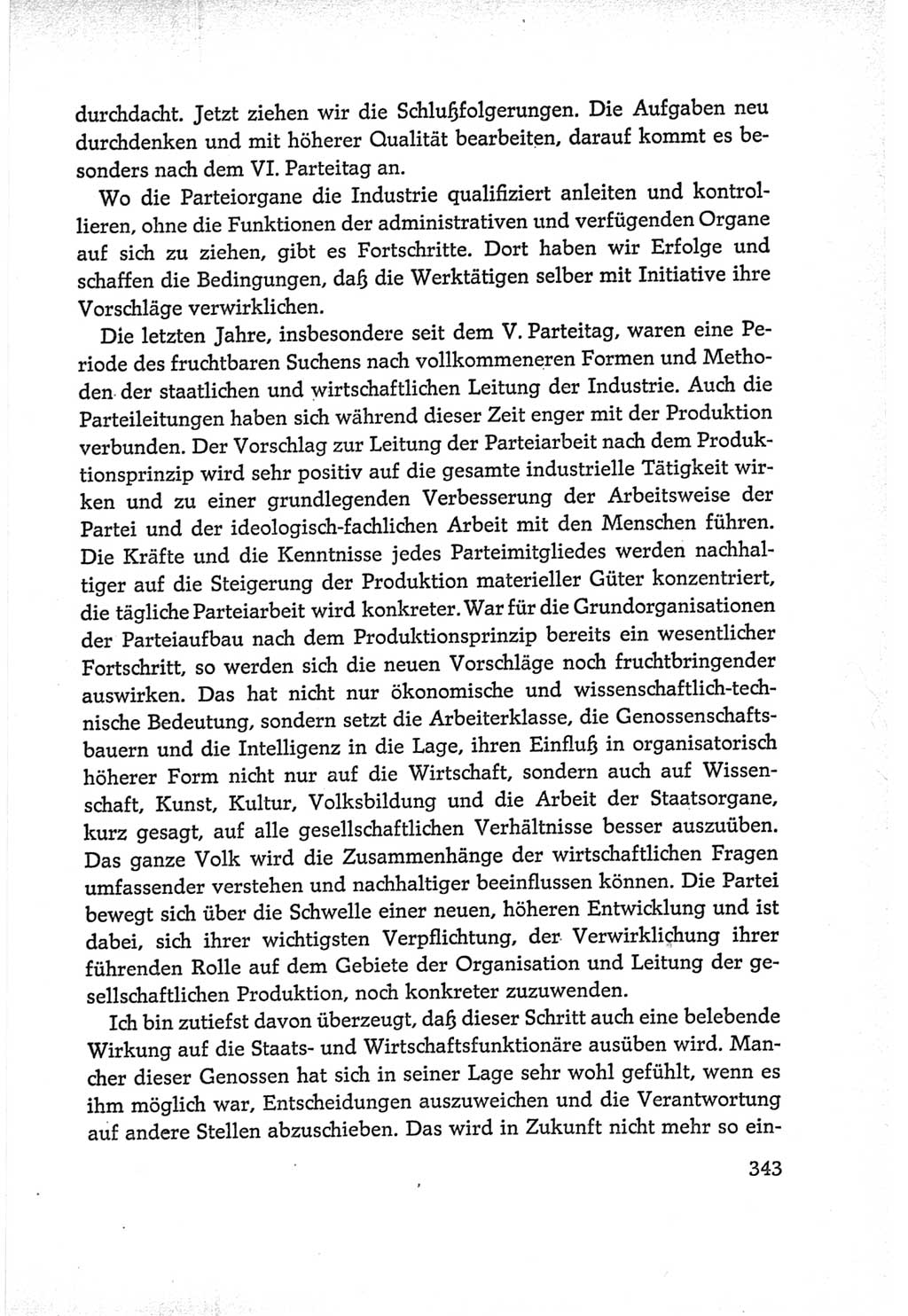 Protokoll der Verhandlungen des Ⅵ. Parteitages der Sozialistischen Einheitspartei Deutschlands (SED) [Deutsche Demokratische Republik (DDR)] 1963, Band Ⅰ, Seite 343 (Prot. Verh. Ⅵ. PT SED DDR 1963, Bd. Ⅰ, S. 343)
