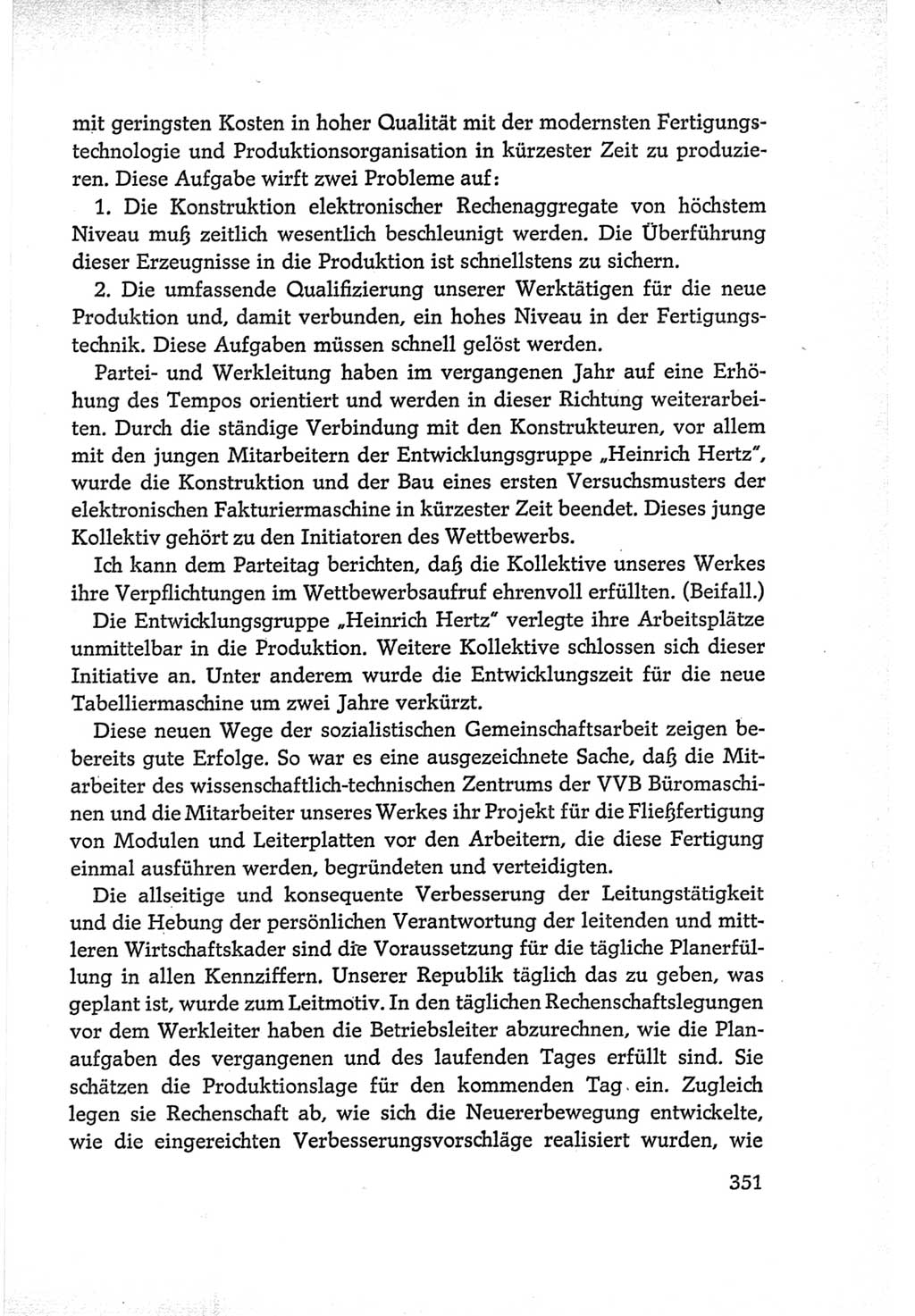 Protokoll der Verhandlungen des Ⅵ. Parteitages der Sozialistischen Einheitspartei Deutschlands (SED) [Deutsche Demokratische Republik (DDR)] 1963, Band Ⅰ, Seite 351 (Prot. Verh. Ⅵ. PT SED DDR 1963, Bd. Ⅰ, S. 351)
