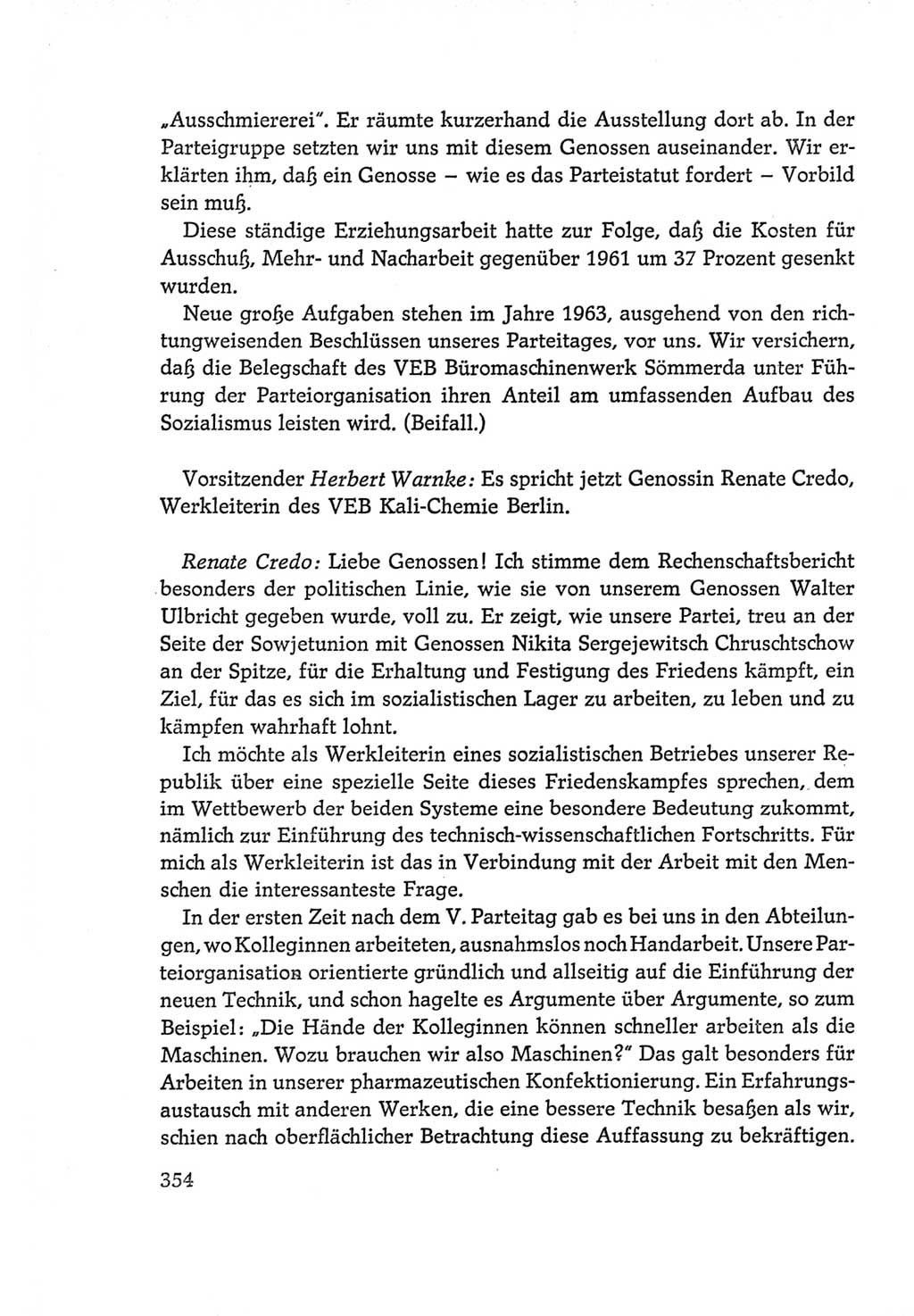 Protokoll der Verhandlungen des Ⅵ. Parteitages der Sozialistischen Einheitspartei Deutschlands (SED) [Deutsche Demokratische Republik (DDR)] 1963, Band Ⅰ, Seite 354 (Prot. Verh. Ⅵ. PT SED DDR 1963, Bd. Ⅰ, S. 354)