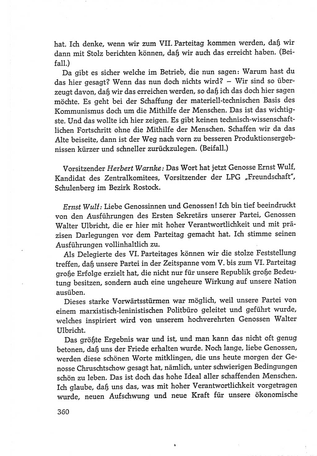 Protokoll der Verhandlungen des Ⅵ. Parteitages der Sozialistischen Einheitspartei Deutschlands (SED) [Deutsche Demokratische Republik (DDR)] 1963, Band Ⅰ, Seite 360 (Prot. Verh. Ⅵ. PT SED DDR 1963, Bd. Ⅰ, S. 360)