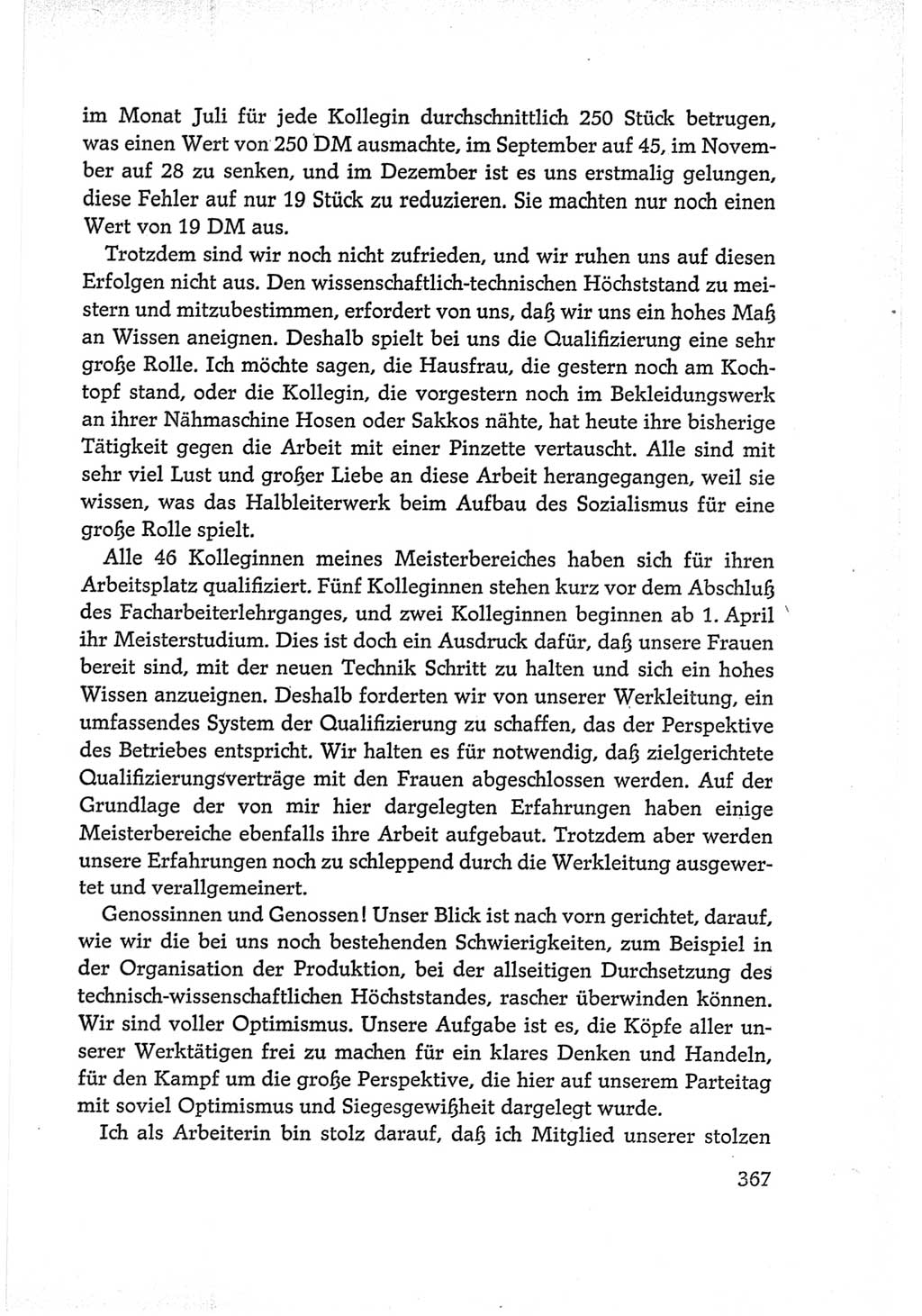 Protokoll der Verhandlungen des Ⅵ. Parteitages der Sozialistischen Einheitspartei Deutschlands (SED) [Deutsche Demokratische Republik (DDR)] 1963, Band Ⅰ, Seite 367 (Prot. Verh. Ⅵ. PT SED DDR 1963, Bd. Ⅰ, S. 367)