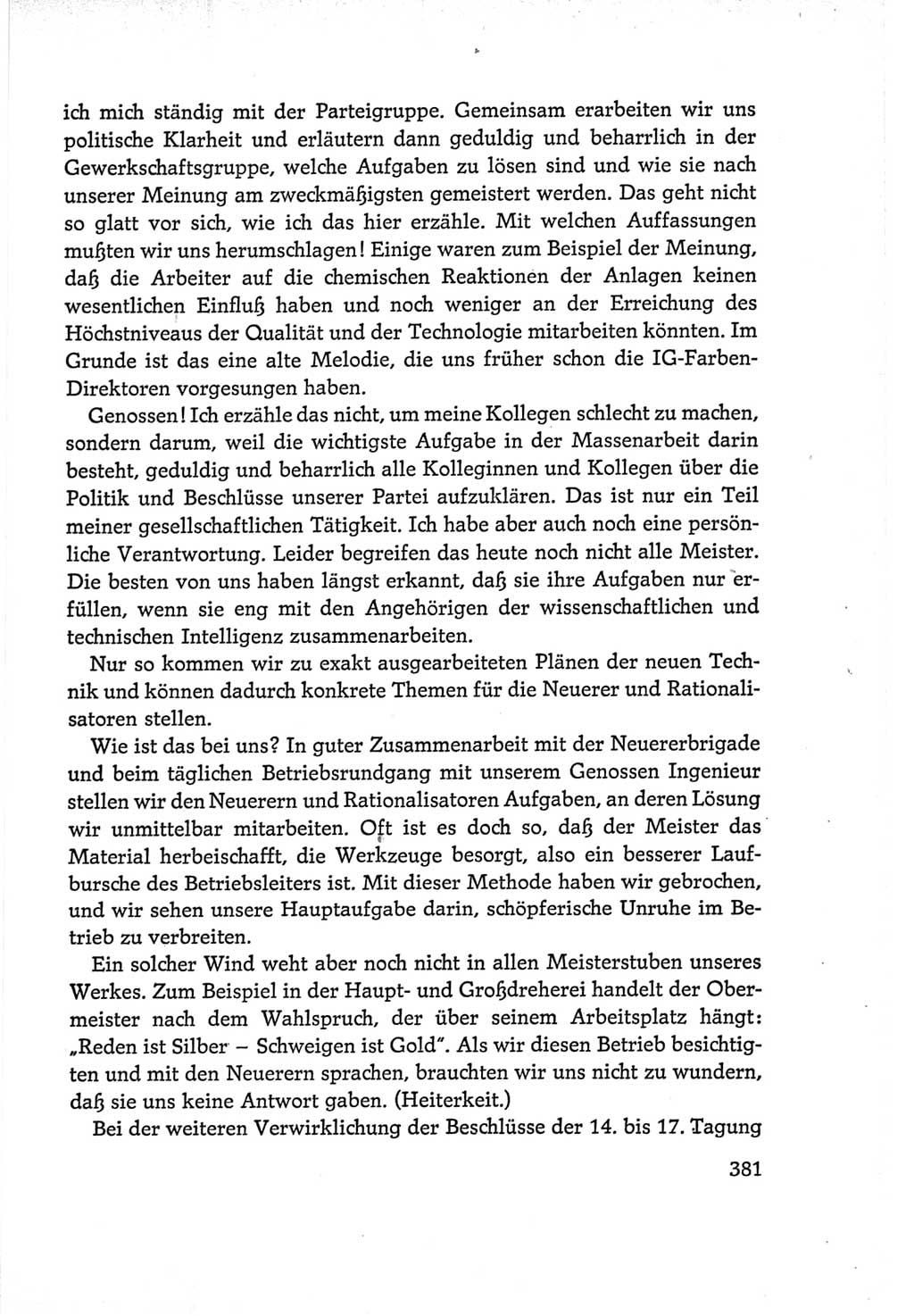 Protokoll der Verhandlungen des Ⅵ. Parteitages der Sozialistischen Einheitspartei Deutschlands (SED) [Deutsche Demokratische Republik (DDR)] 1963, Band Ⅰ, Seite 381 (Prot. Verh. Ⅵ. PT SED DDR 1963, Bd. Ⅰ, S. 381)
