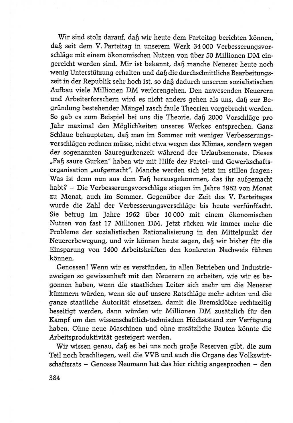 Protokoll der Verhandlungen des Ⅵ. Parteitages der Sozialistischen Einheitspartei Deutschlands (SED) [Deutsche Demokratische Republik (DDR)] 1963, Band Ⅰ, Seite 384 (Prot. Verh. Ⅵ. PT SED DDR 1963, Bd. Ⅰ, S. 384)