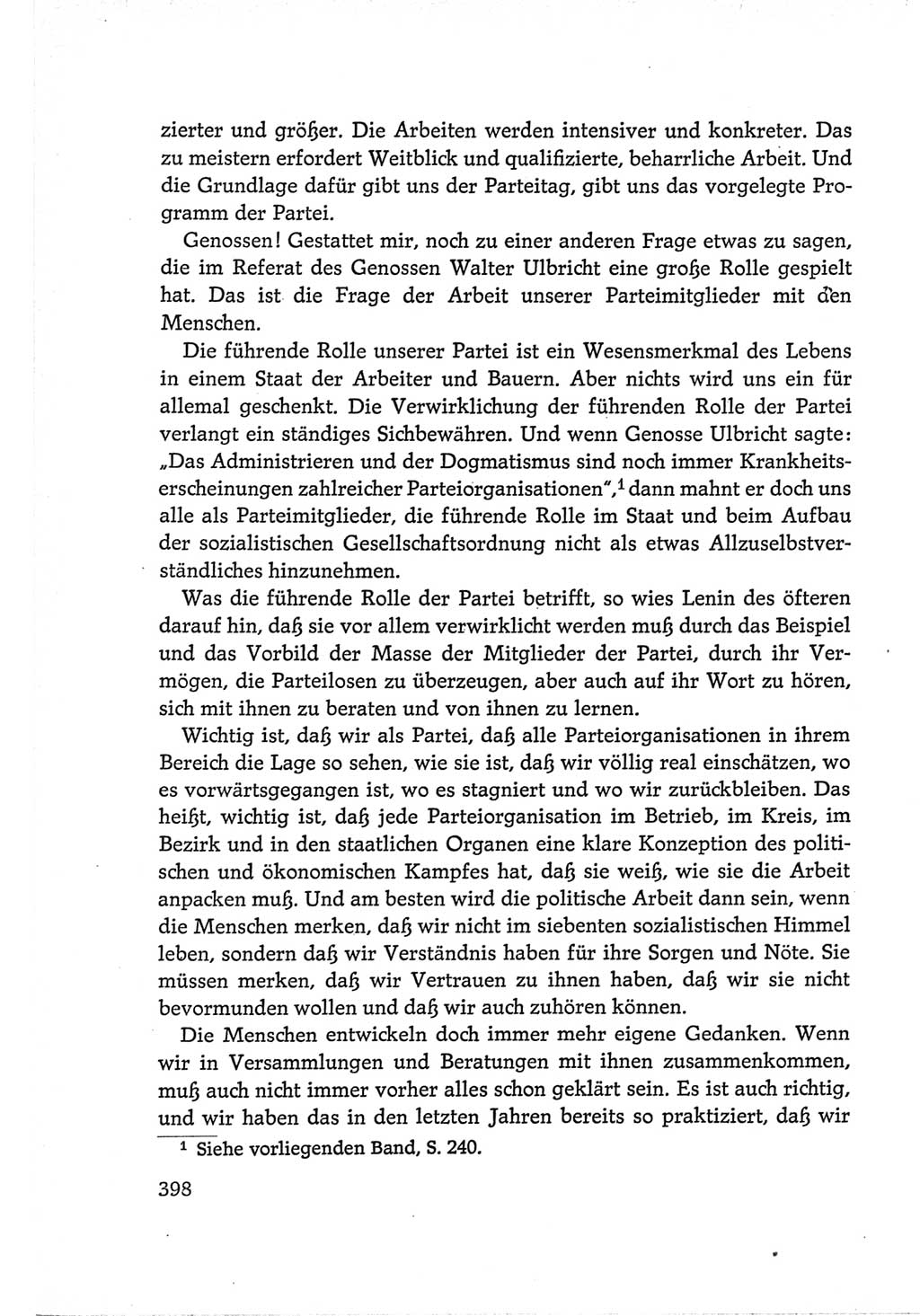 Protokoll der Verhandlungen des Ⅵ. Parteitages der Sozialistischen Einheitspartei Deutschlands (SED) [Deutsche Demokratische Republik (DDR)] 1963, Band Ⅰ, Seite 398 (Prot. Verh. Ⅵ. PT SED DDR 1963, Bd. Ⅰ, S. 398)