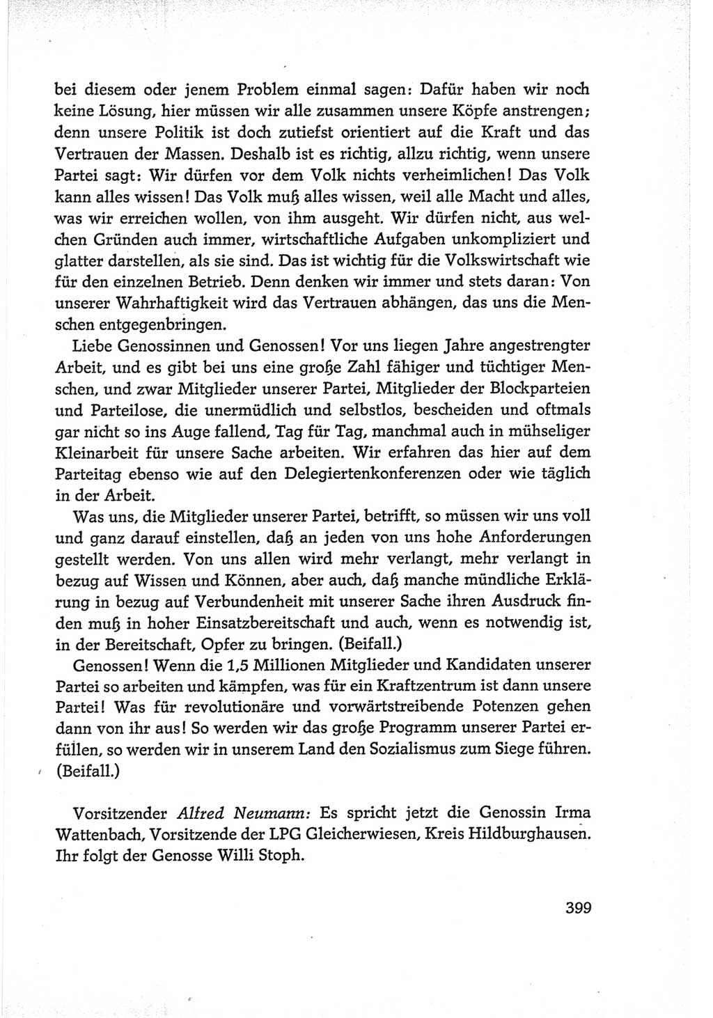 Protokoll der Verhandlungen des Ⅵ. Parteitages der Sozialistischen Einheitspartei Deutschlands (SED) [Deutsche Demokratische Republik (DDR)] 1963, Band Ⅰ, Seite 399 (Prot. Verh. Ⅵ. PT SED DDR 1963, Bd. Ⅰ, S. 399)