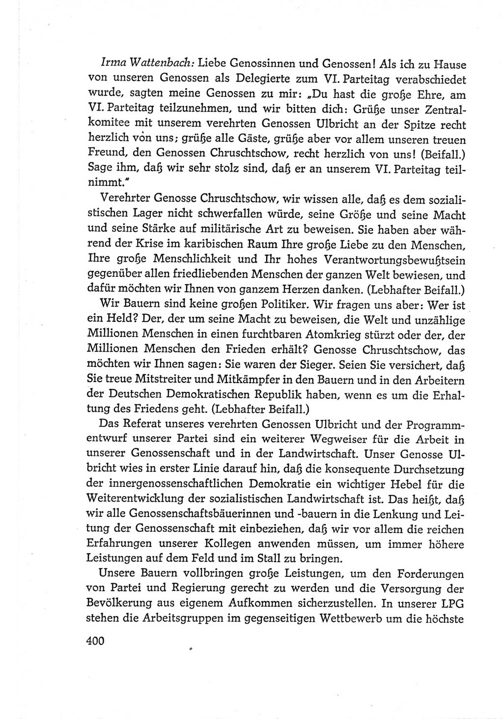 Protokoll der Verhandlungen des Ⅵ. Parteitages der Sozialistischen Einheitspartei Deutschlands (SED) [Deutsche Demokratische Republik (DDR)] 1963, Band Ⅰ, Seite 400 (Prot. Verh. Ⅵ. PT SED DDR 1963, Bd. Ⅰ, S. 400)