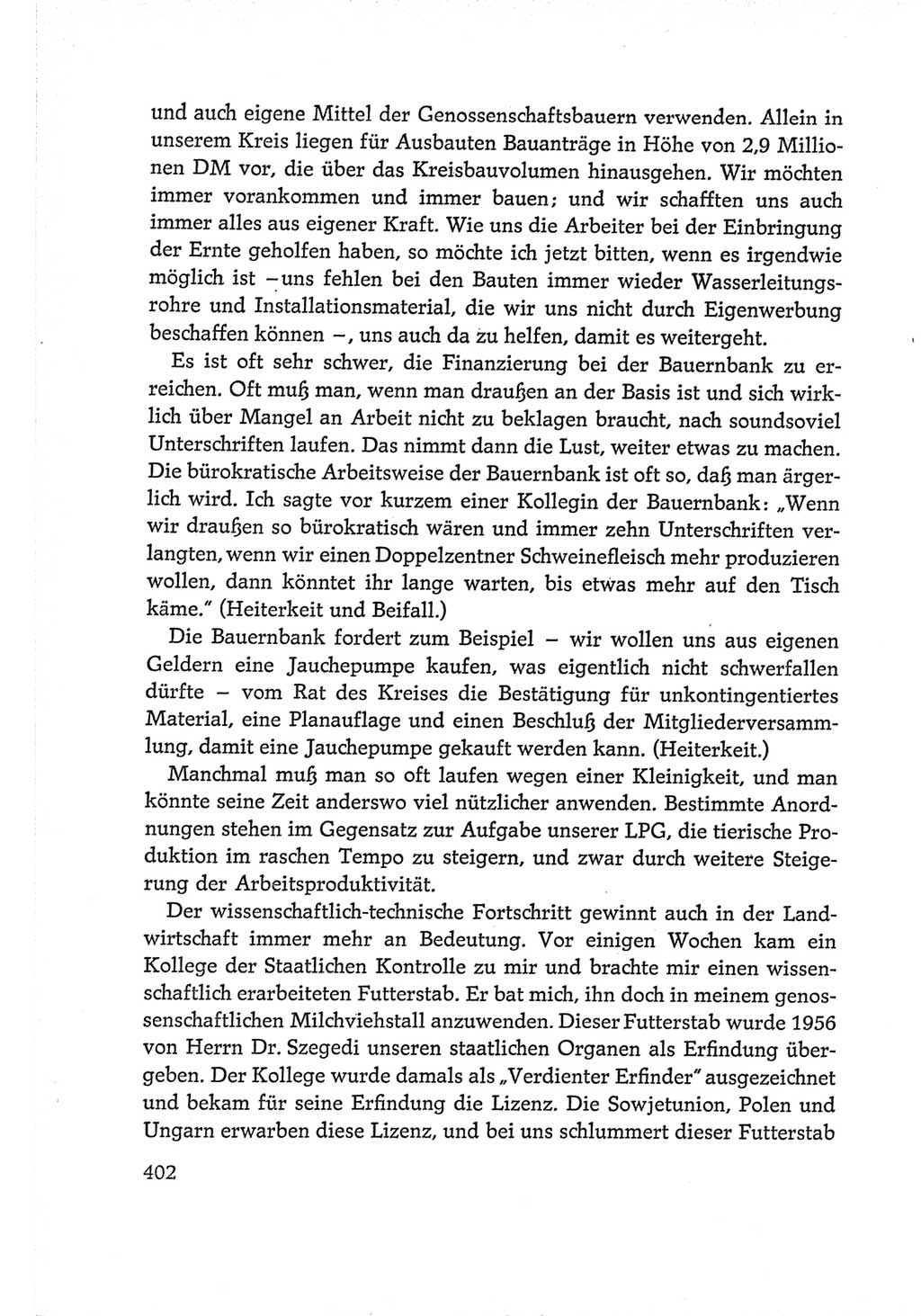 Protokoll der Verhandlungen des Ⅵ. Parteitages der Sozialistischen Einheitspartei Deutschlands (SED) [Deutsche Demokratische Republik (DDR)] 1963, Band Ⅰ, Seite 402 (Prot. Verh. Ⅵ. PT SED DDR 1963, Bd. Ⅰ, S. 402)