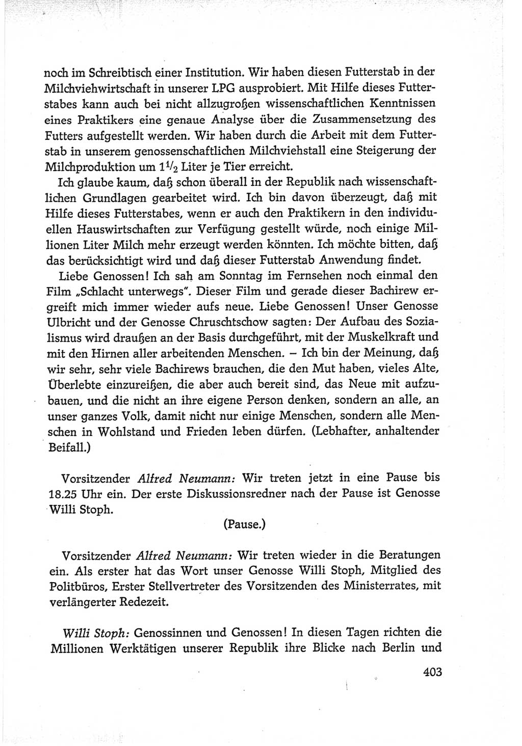 Protokoll der Verhandlungen des Ⅵ. Parteitages der Sozialistischen Einheitspartei Deutschlands (SED) [Deutsche Demokratische Republik (DDR)] 1963, Band Ⅰ, Seite 403 (Prot. Verh. Ⅵ. PT SED DDR 1963, Bd. Ⅰ, S. 403)