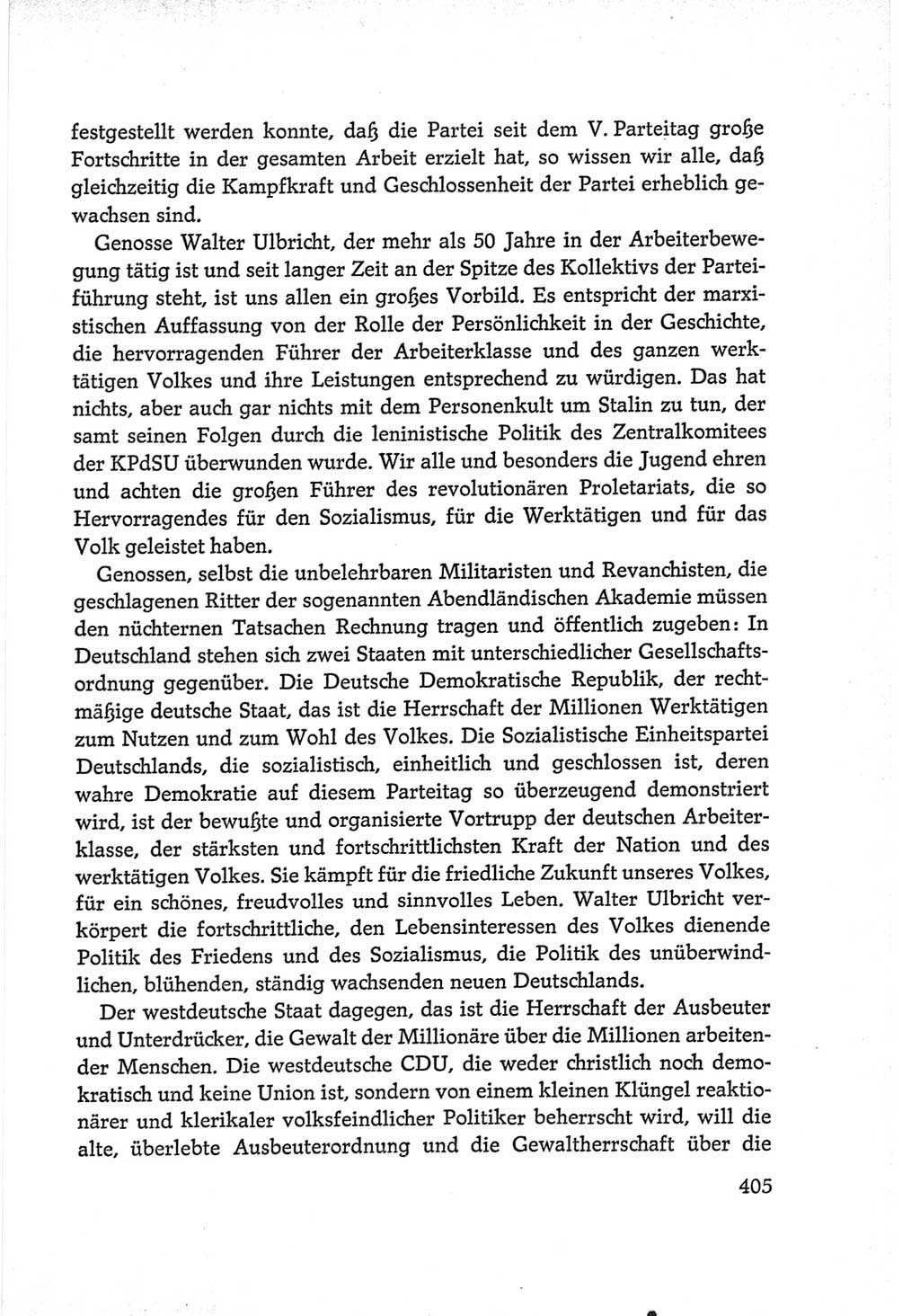 Protokoll der Verhandlungen des Ⅵ. Parteitages der Sozialistischen Einheitspartei Deutschlands (SED) [Deutsche Demokratische Republik (DDR)] 1963, Band Ⅰ, Seite 405 (Prot. Verh. Ⅵ. PT SED DDR 1963, Bd. Ⅰ, S. 405)