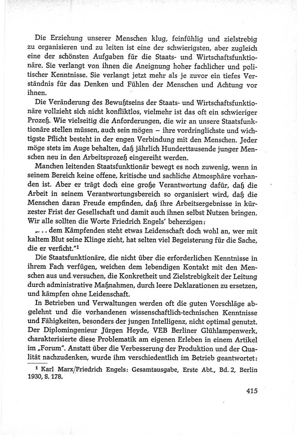 Protokoll der Verhandlungen des Ⅵ. Parteitages der Sozialistischen Einheitspartei Deutschlands (SED) [Deutsche Demokratische Republik (DDR)] 1963, Band Ⅰ, Seite 415 (Prot. Verh. Ⅵ. PT SED DDR 1963, Bd. Ⅰ, S. 415)
