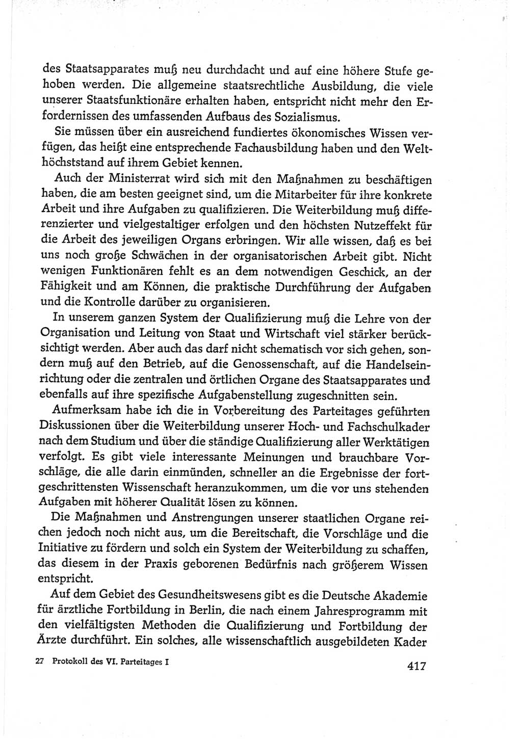 Protokoll der Verhandlungen des Ⅵ. Parteitages der Sozialistischen Einheitspartei Deutschlands (SED) [Deutsche Demokratische Republik (DDR)] 1963, Band Ⅰ, Seite 417 (Prot. Verh. Ⅵ. PT SED DDR 1963, Bd. Ⅰ, S. 417)
