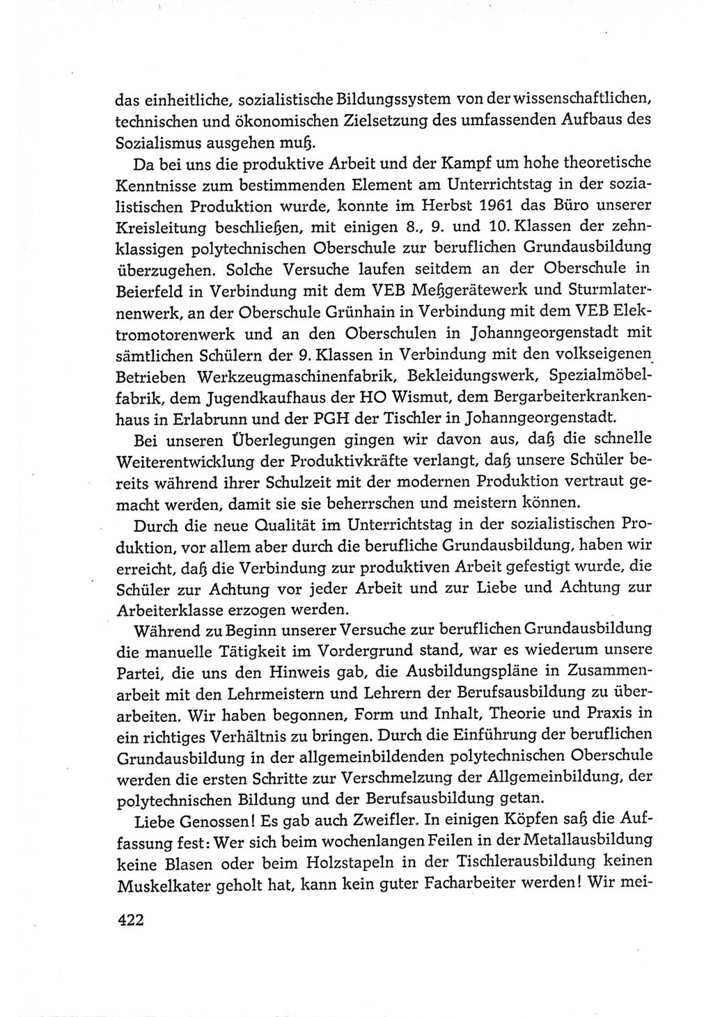 Protokoll der Verhandlungen des Ⅵ. Parteitages der Sozialistischen Einheitspartei Deutschlands (SED) [Deutsche Demokratische Republik (DDR)] 1963, Band Ⅰ, Seite 422 (Prot. Verh. Ⅵ. PT SED DDR 1963, Bd. Ⅰ, S. 422)