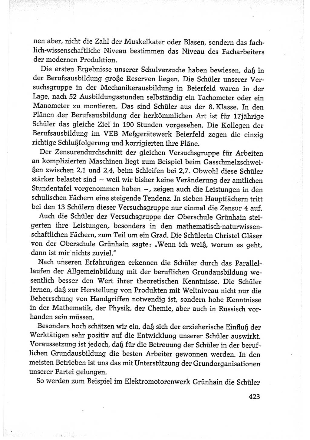 Protokoll der Verhandlungen des Ⅵ. Parteitages der Sozialistischen Einheitspartei Deutschlands (SED) [Deutsche Demokratische Republik (DDR)] 1963, Band Ⅰ, Seite 423 (Prot. Verh. Ⅵ. PT SED DDR 1963, Bd. Ⅰ, S. 423)
