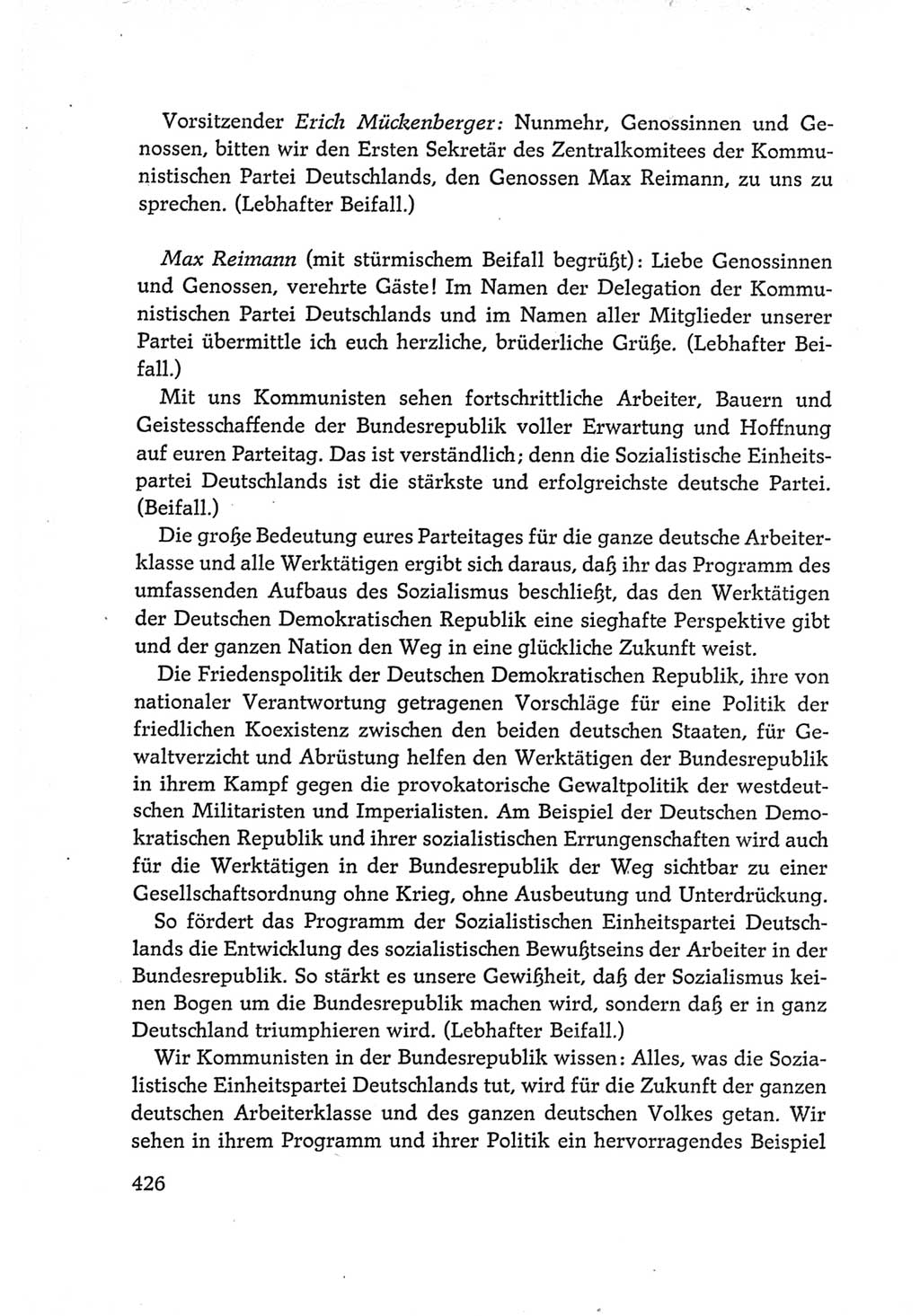 Protokoll der Verhandlungen des Ⅵ. Parteitages der Sozialistischen Einheitspartei Deutschlands (SED) [Deutsche Demokratische Republik (DDR)] 1963, Band Ⅰ, Seite 426 (Prot. Verh. Ⅵ. PT SED DDR 1963, Bd. Ⅰ, S. 426)