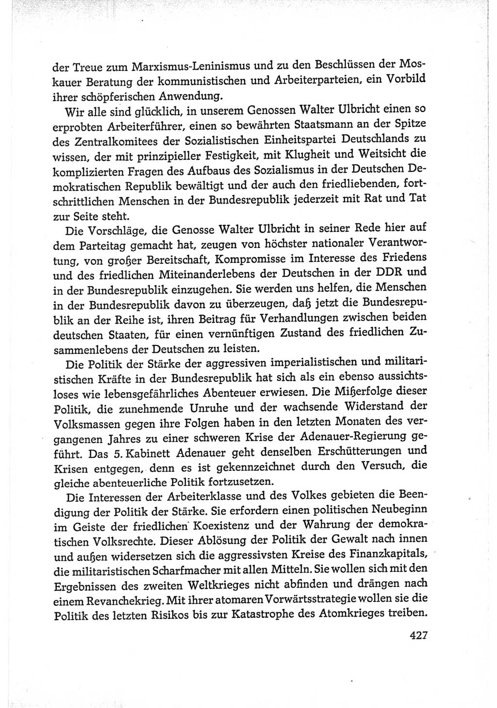 Protokoll der Verhandlungen des Ⅵ. Parteitages der Sozialistischen Einheitspartei Deutschlands (SED) [Deutsche Demokratische Republik (DDR)] 1963, Band Ⅰ, Seite 427 (Prot. Verh. Ⅵ. PT SED DDR 1963, Bd. Ⅰ, S. 427)