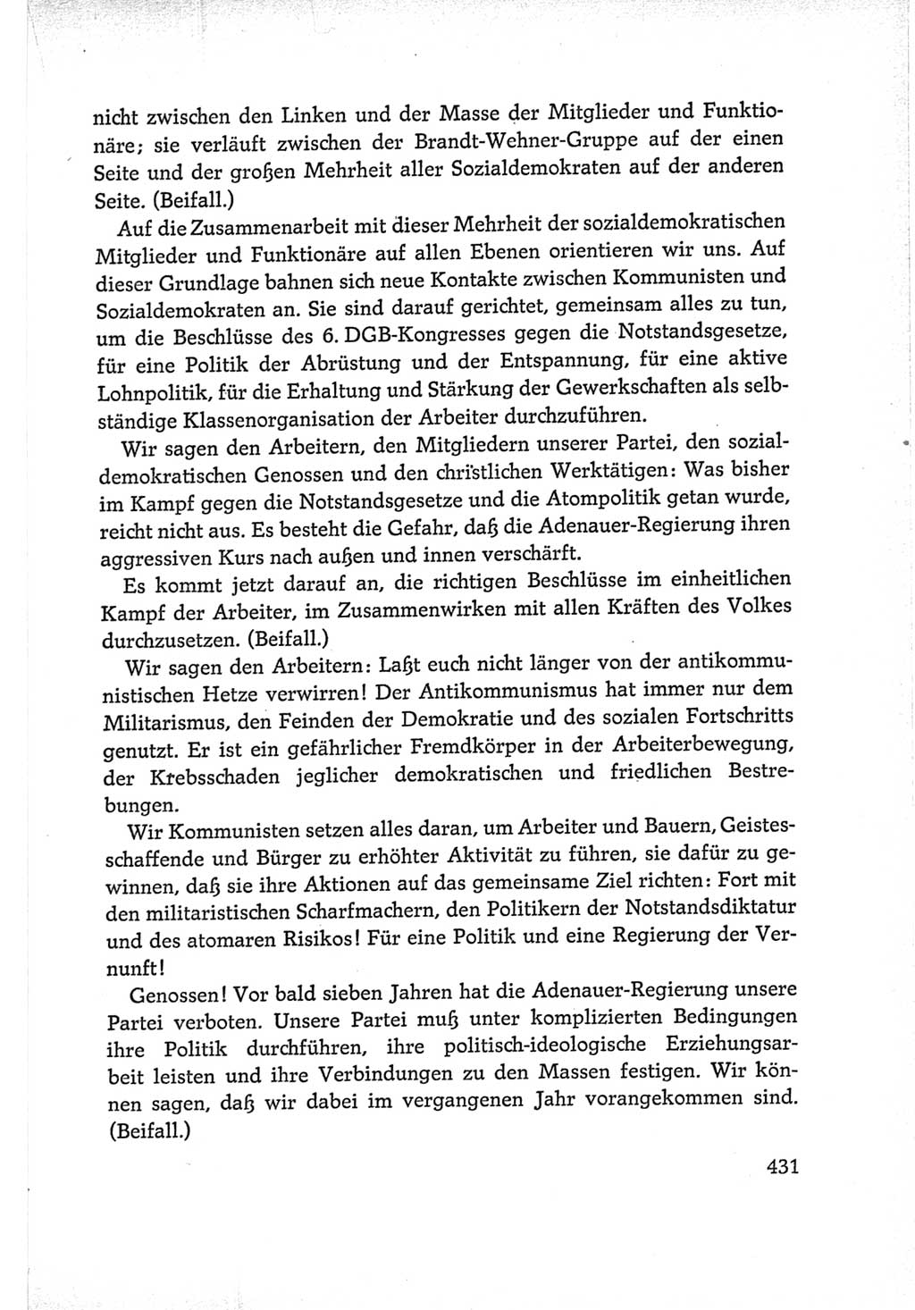 Protokoll der Verhandlungen des Ⅵ. Parteitages der Sozialistischen Einheitspartei Deutschlands (SED) [Deutsche Demokratische Republik (DDR)] 1963, Band Ⅰ, Seite 431 (Prot. Verh. Ⅵ. PT SED DDR 1963, Bd. Ⅰ, S. 431)
