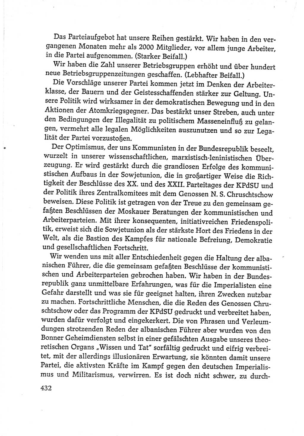Protokoll der Verhandlungen des Ⅵ. Parteitages der Sozialistischen Einheitspartei Deutschlands (SED) [Deutsche Demokratische Republik (DDR)] 1963, Band Ⅰ, Seite 432 (Prot. Verh. Ⅵ. PT SED DDR 1963, Bd. Ⅰ, S. 432)