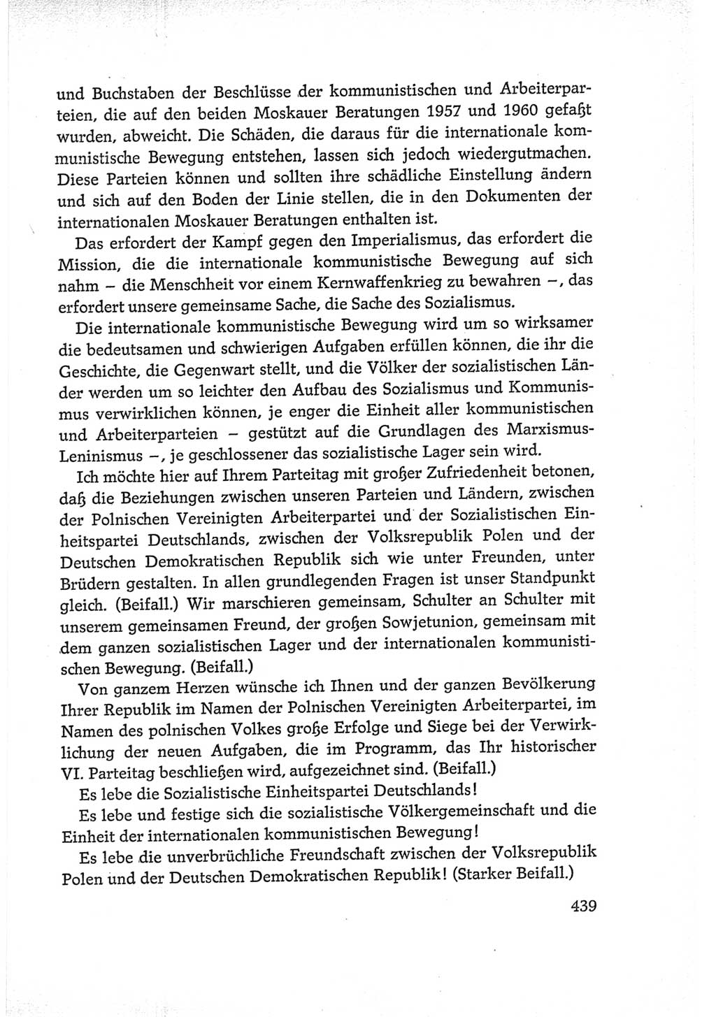 Protokoll der Verhandlungen des Ⅵ. Parteitages der Sozialistischen Einheitspartei Deutschlands (SED) [Deutsche Demokratische Republik (DDR)] 1963, Band Ⅰ, Seite 439 (Prot. Verh. Ⅵ. PT SED DDR 1963, Bd. Ⅰ, S. 439)