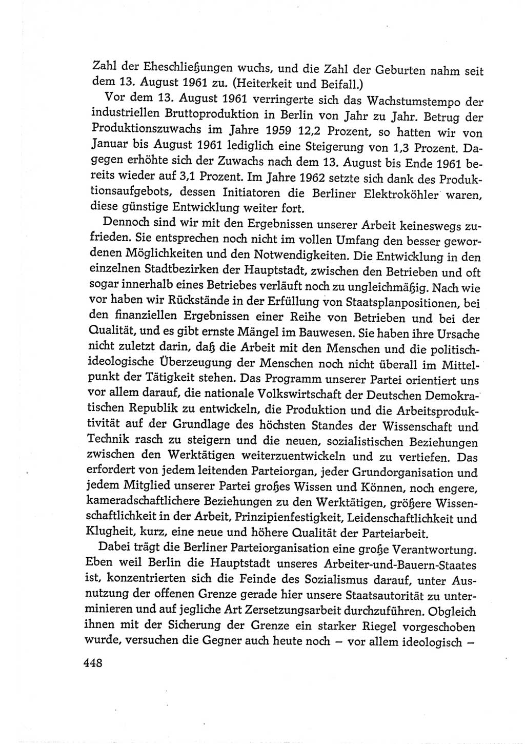 Protokoll der Verhandlungen des Ⅵ. Parteitages der Sozialistischen Einheitspartei Deutschlands (SED) [Deutsche Demokratische Republik (DDR)] 1963, Band Ⅰ, Seite 448 (Prot. Verh. Ⅵ. PT SED DDR 1963, Bd. Ⅰ, S. 448)