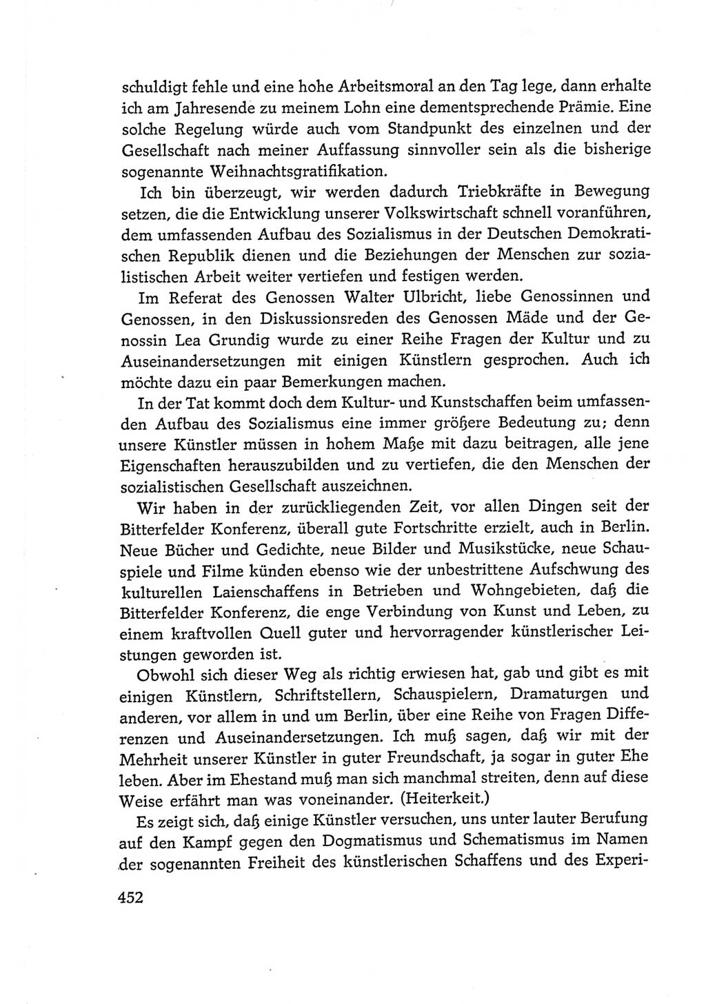 Protokoll der Verhandlungen des Ⅵ. Parteitages der Sozialistischen Einheitspartei Deutschlands (SED) [Deutsche Demokratische Republik (DDR)] 1963, Band Ⅰ, Seite 452 (Prot. Verh. Ⅵ. PT SED DDR 1963, Bd. Ⅰ, S. 452)