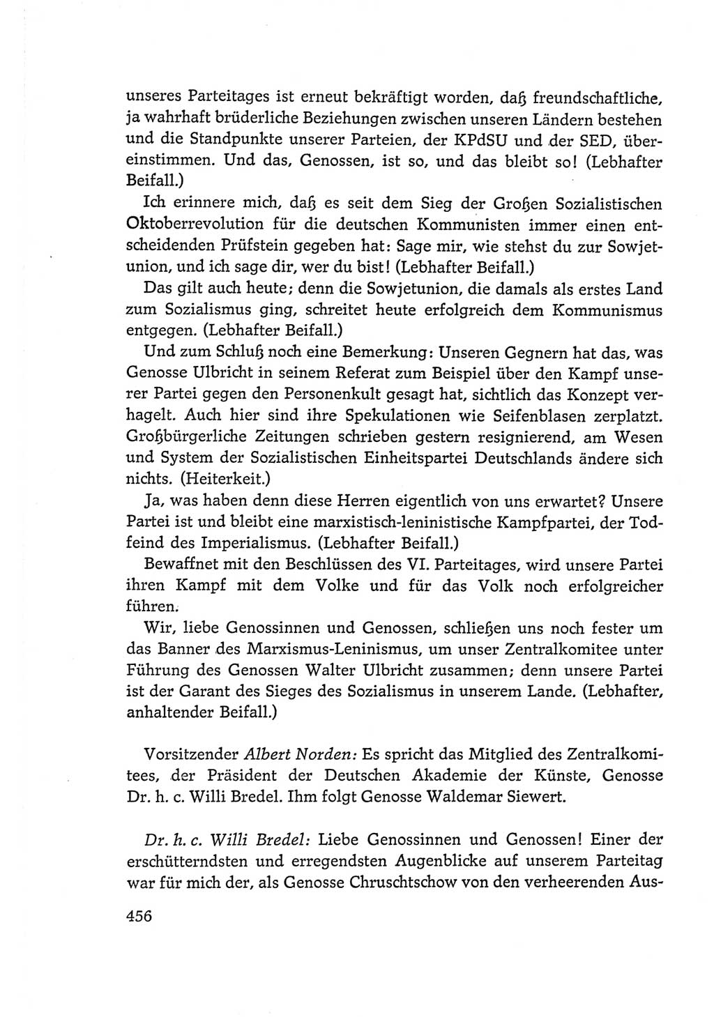 Protokoll der Verhandlungen des Ⅵ. Parteitages der Sozialistischen Einheitspartei Deutschlands (SED) [Deutsche Demokratische Republik (DDR)] 1963, Band Ⅰ, Seite 456 (Prot. Verh. Ⅵ. PT SED DDR 1963, Bd. Ⅰ, S. 456)
