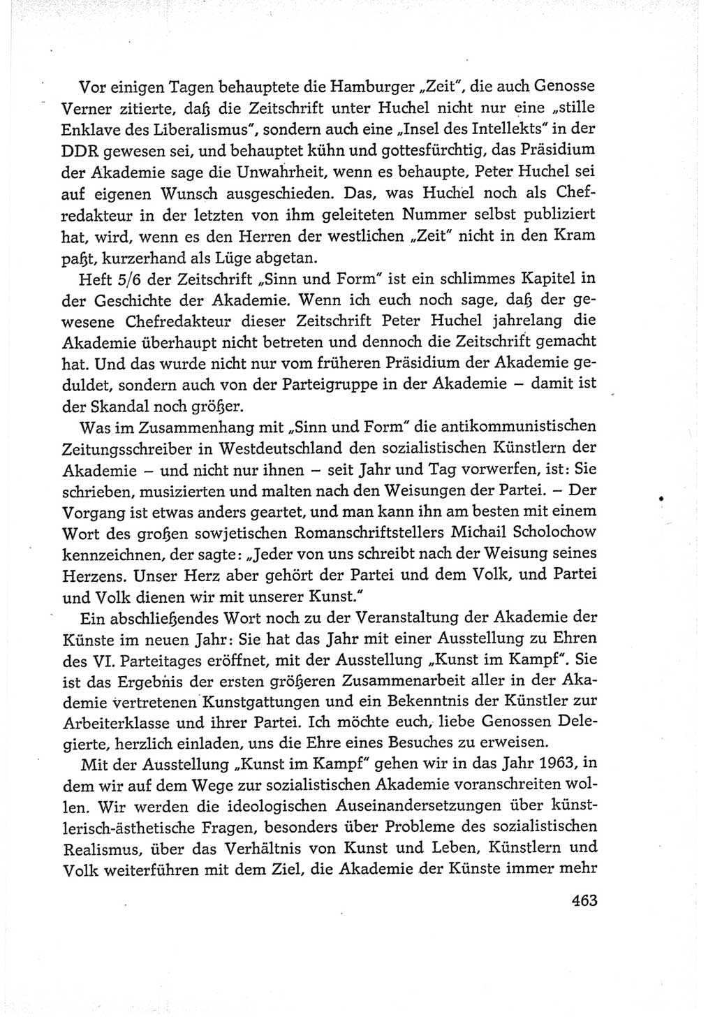 Protokoll der Verhandlungen des Ⅵ. Parteitages der Sozialistischen Einheitspartei Deutschlands (SED) [Deutsche Demokratische Republik (DDR)] 1963, Band Ⅰ, Seite 463 (Prot. Verh. Ⅵ. PT SED DDR 1963, Bd. Ⅰ, S. 463)