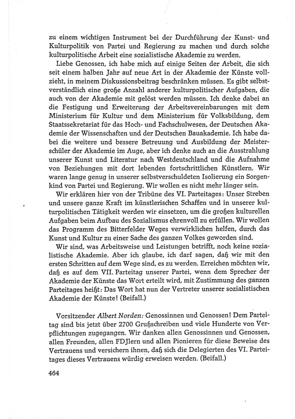 Protokoll der Verhandlungen des Ⅵ. Parteitages der Sozialistischen Einheitspartei Deutschlands (SED) [Deutsche Demokratische Republik (DDR)] 1963, Band Ⅰ, Seite 464 (Prot. Verh. Ⅵ. PT SED DDR 1963, Bd. Ⅰ, S. 464)