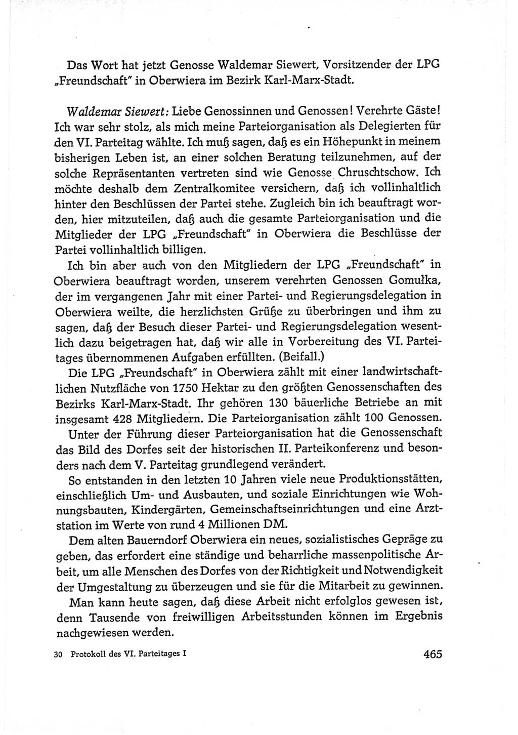 Protokoll der Verhandlungen des Ⅵ. Parteitages der Sozialistischen Einheitspartei Deutschlands (SED) [Deutsche Demokratische Republik (DDR)] 1963, Band Ⅰ, Seite 465 (Prot. Verh. Ⅵ. PT SED DDR 1963, Bd. Ⅰ, S. 465)