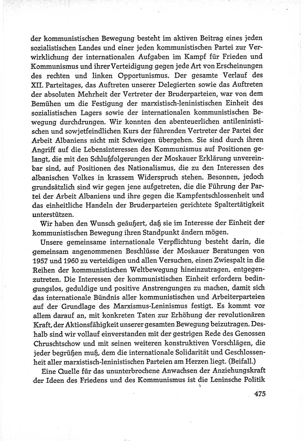 Protokoll der Verhandlungen des Ⅵ. Parteitages der Sozialistischen Einheitspartei Deutschlands (SED) [Deutsche Demokratische Republik (DDR)] 1963, Band Ⅰ, Seite 475 (Prot. Verh. Ⅵ. PT SED DDR 1963, Bd. Ⅰ, S. 475)