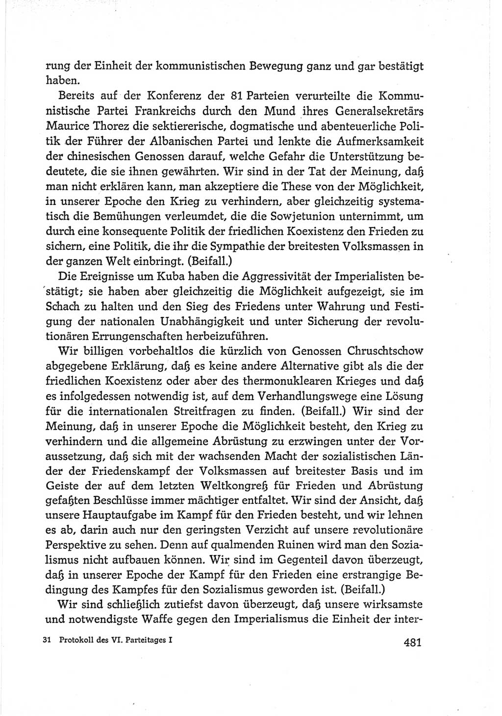 Protokoll der Verhandlungen des Ⅵ. Parteitages der Sozialistischen Einheitspartei Deutschlands (SED) [Deutsche Demokratische Republik (DDR)] 1963, Band Ⅰ, Seite 481 (Prot. Verh. Ⅵ. PT SED DDR 1963, Bd. Ⅰ, S. 481)