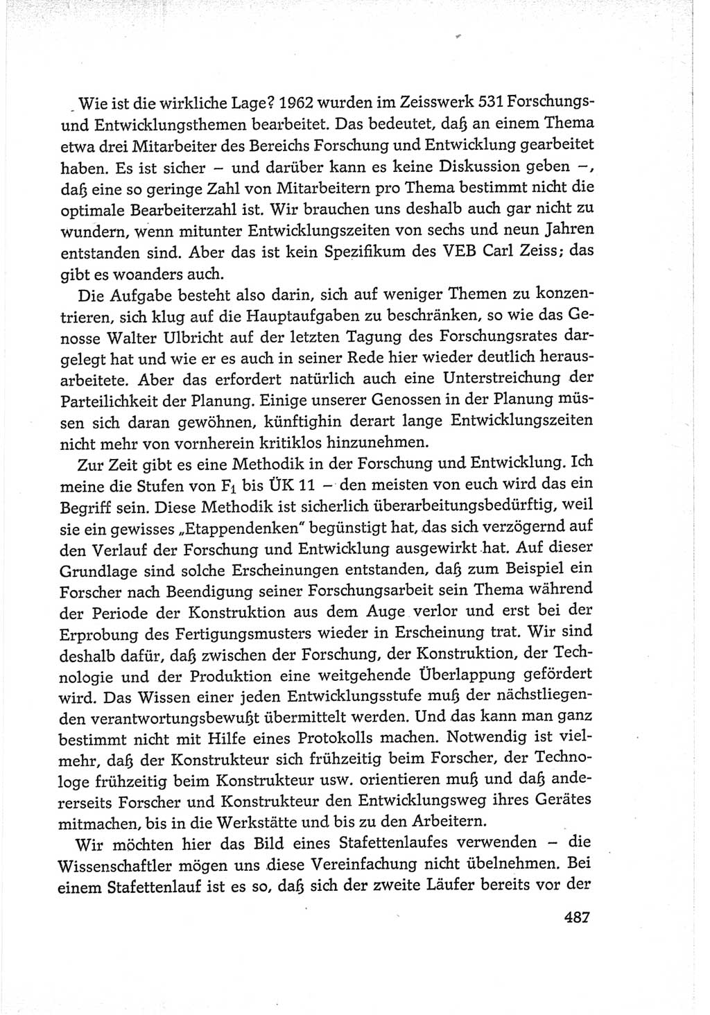 Protokoll der Verhandlungen des Ⅵ. Parteitages der Sozialistischen Einheitspartei Deutschlands (SED) [Deutsche Demokratische Republik (DDR)] 1963, Band Ⅰ, Seite 487 (Prot. Verh. Ⅵ. PT SED DDR 1963, Bd. Ⅰ, S. 487)