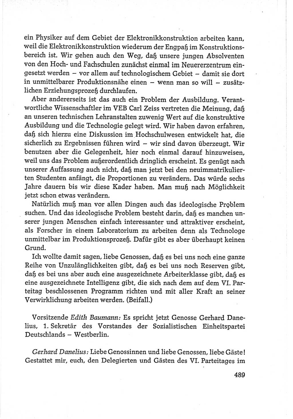 Protokoll der Verhandlungen des Ⅵ. Parteitages der Sozialistischen Einheitspartei Deutschlands (SED) [Deutsche Demokratische Republik (DDR)] 1963, Band Ⅰ, Seite 489 (Prot. Verh. Ⅵ. PT SED DDR 1963, Bd. Ⅰ, S. 489)