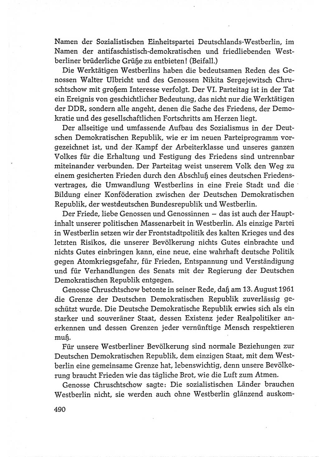 Protokoll der Verhandlungen des Ⅵ. Parteitages der Sozialistischen Einheitspartei Deutschlands (SED) [Deutsche Demokratische Republik (DDR)] 1963, Band Ⅰ, Seite 490 (Prot. Verh. Ⅵ. PT SED DDR 1963, Bd. Ⅰ, S. 490)